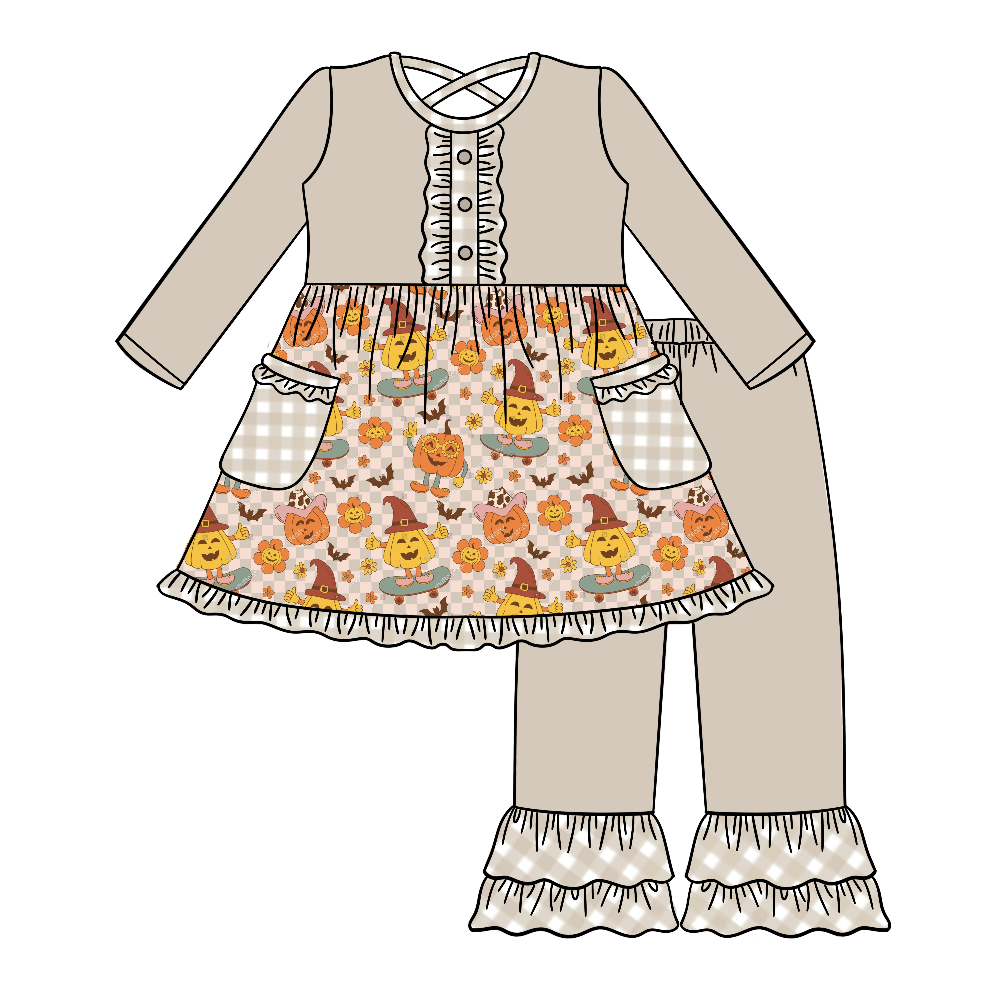 Custom Designs Spring and Autumn Outdoor Kids Clothes Clothing Set Floral Lace Girl Dresses and Pants Set With Bocket - Image 4