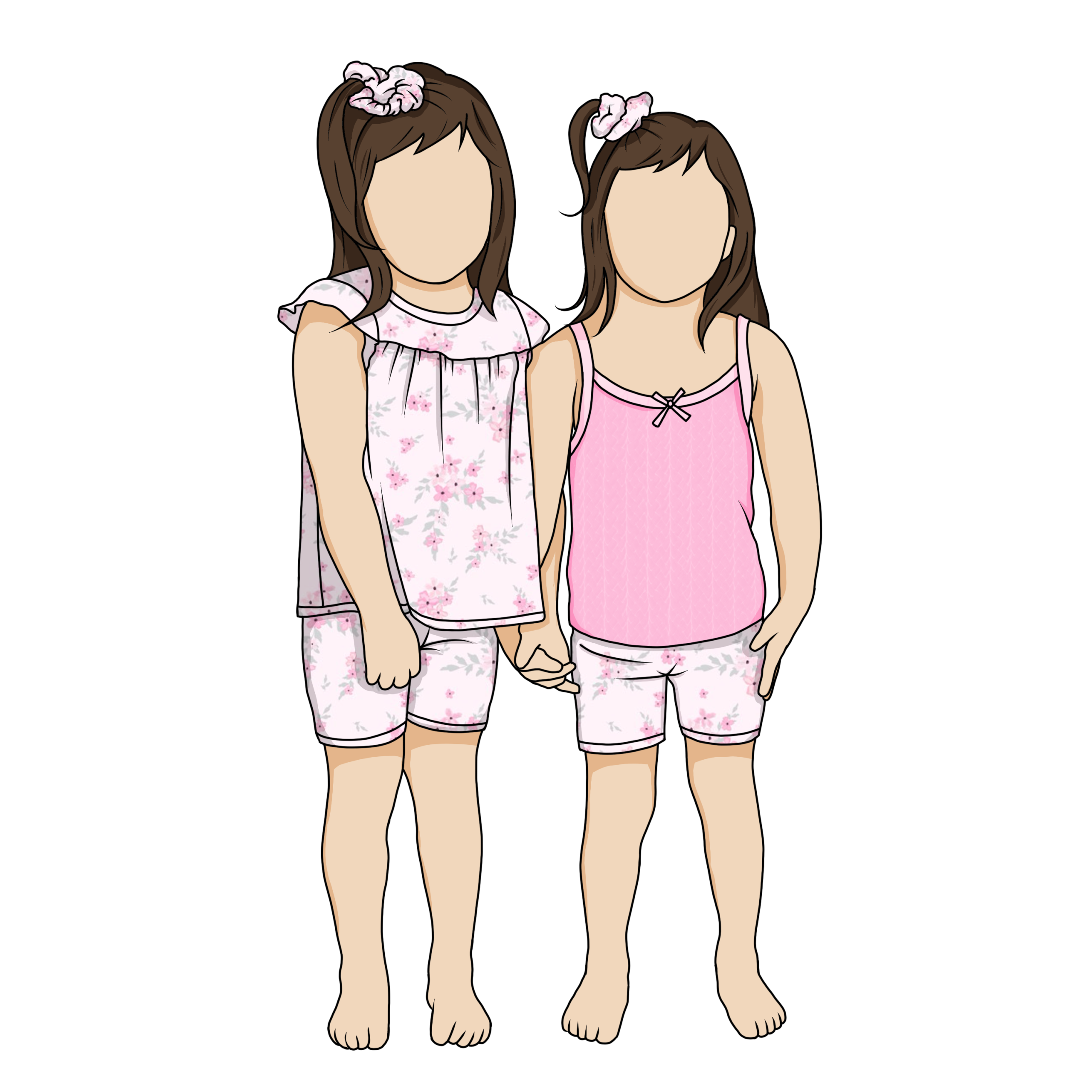 Customized 2pcs Printed Summer Ruffled Neck Short Sleeves Camisole Cute Floral Baby Girls Clothing Set