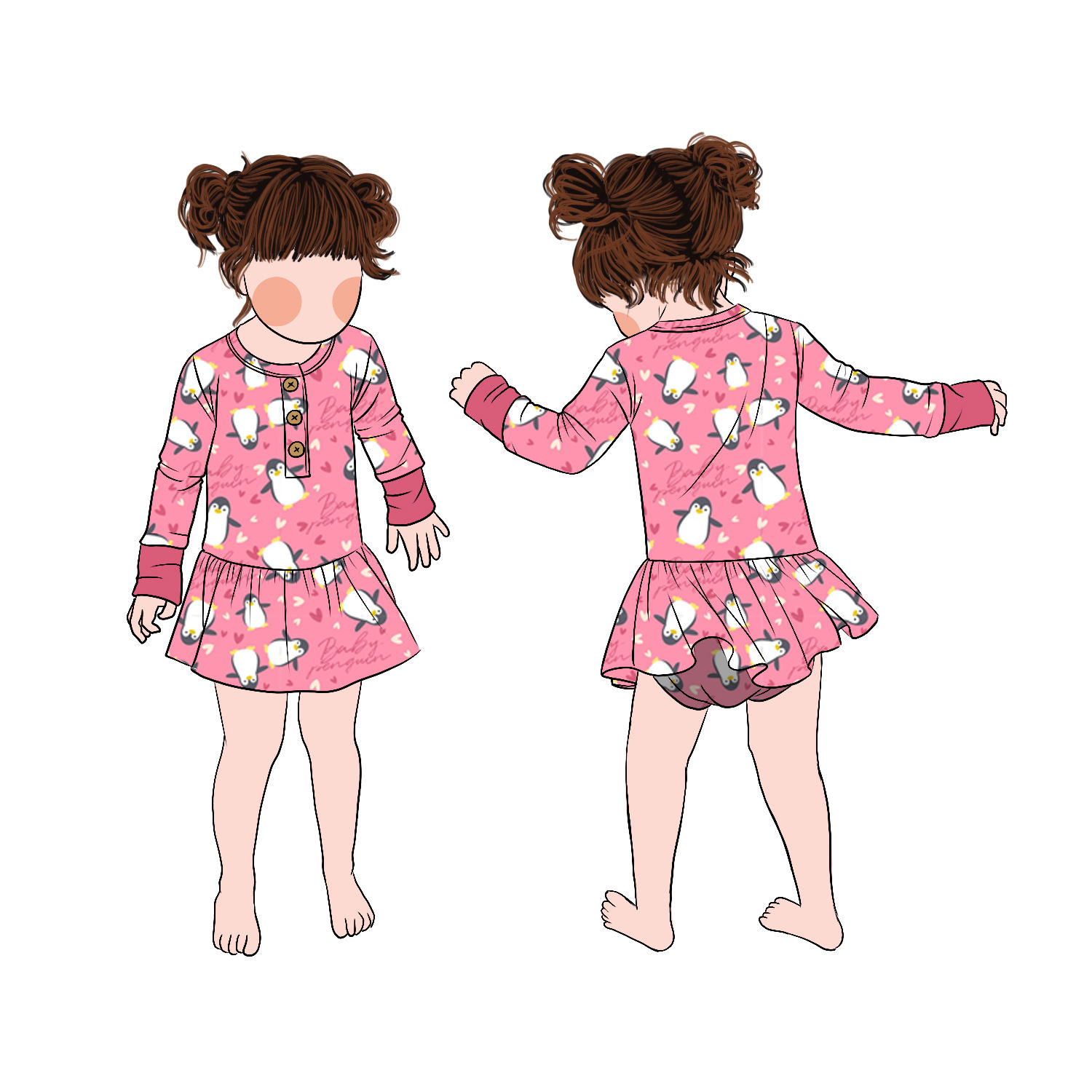 Boutique Girl Long Sleeves Brushed Milk Protein Fiber Girl Twirl Romper Skirt Romper Shorts With Snap Buttons - Image 2