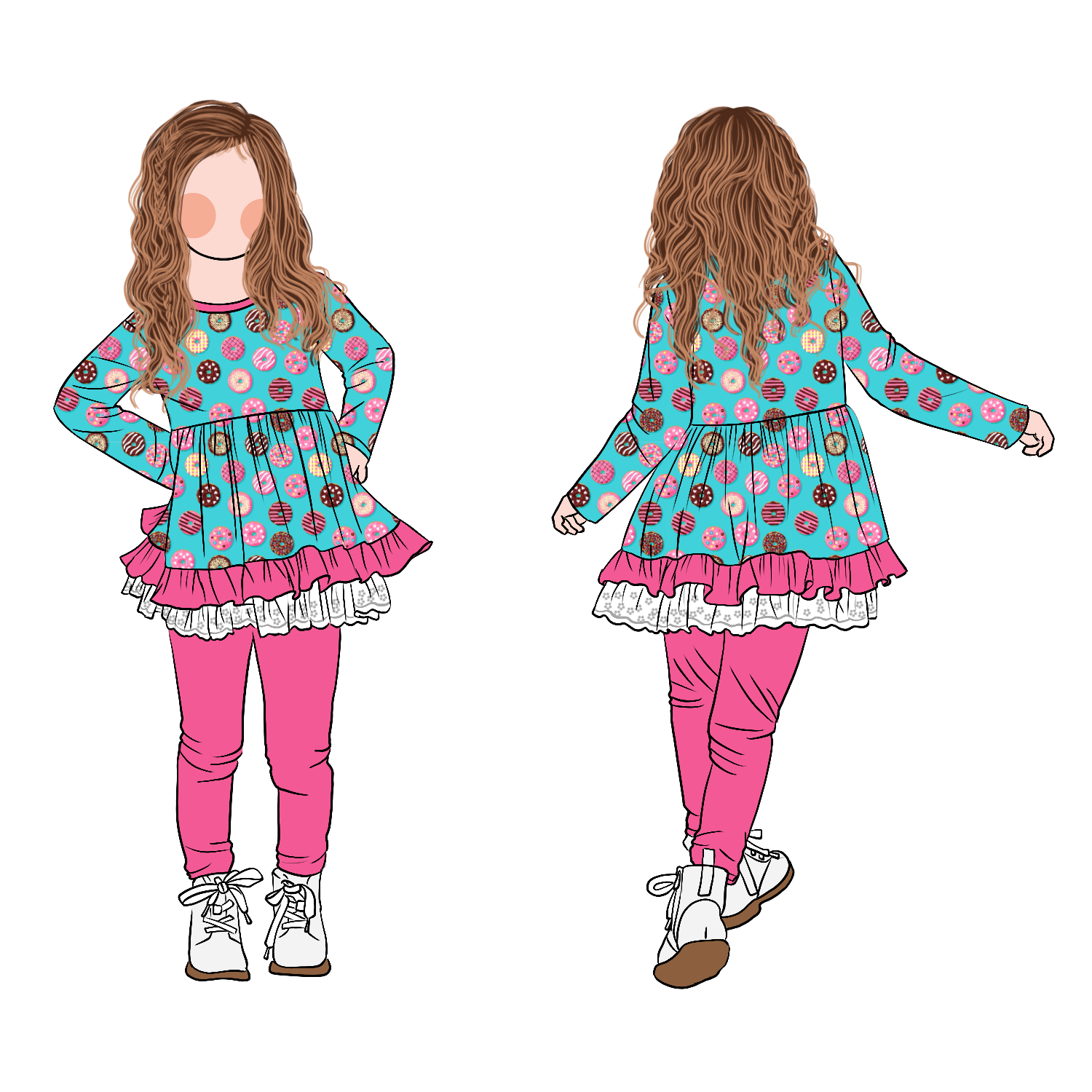 Boutique Comfortable Girl Long Sleeves Eyelet Lace Bottom Tunic Set Ruffled Hemline Dress With Leggings for Children Clothing - Image 3