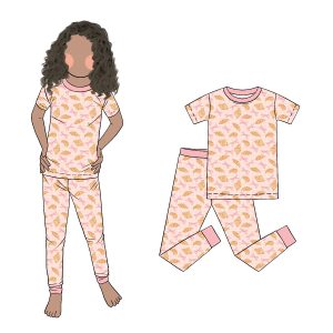 New Arrived High Quality Short Sleeve and Pants Organic Bamboo Fabric Toddler Outfit Sleepwear Girls Boutique Spring Set