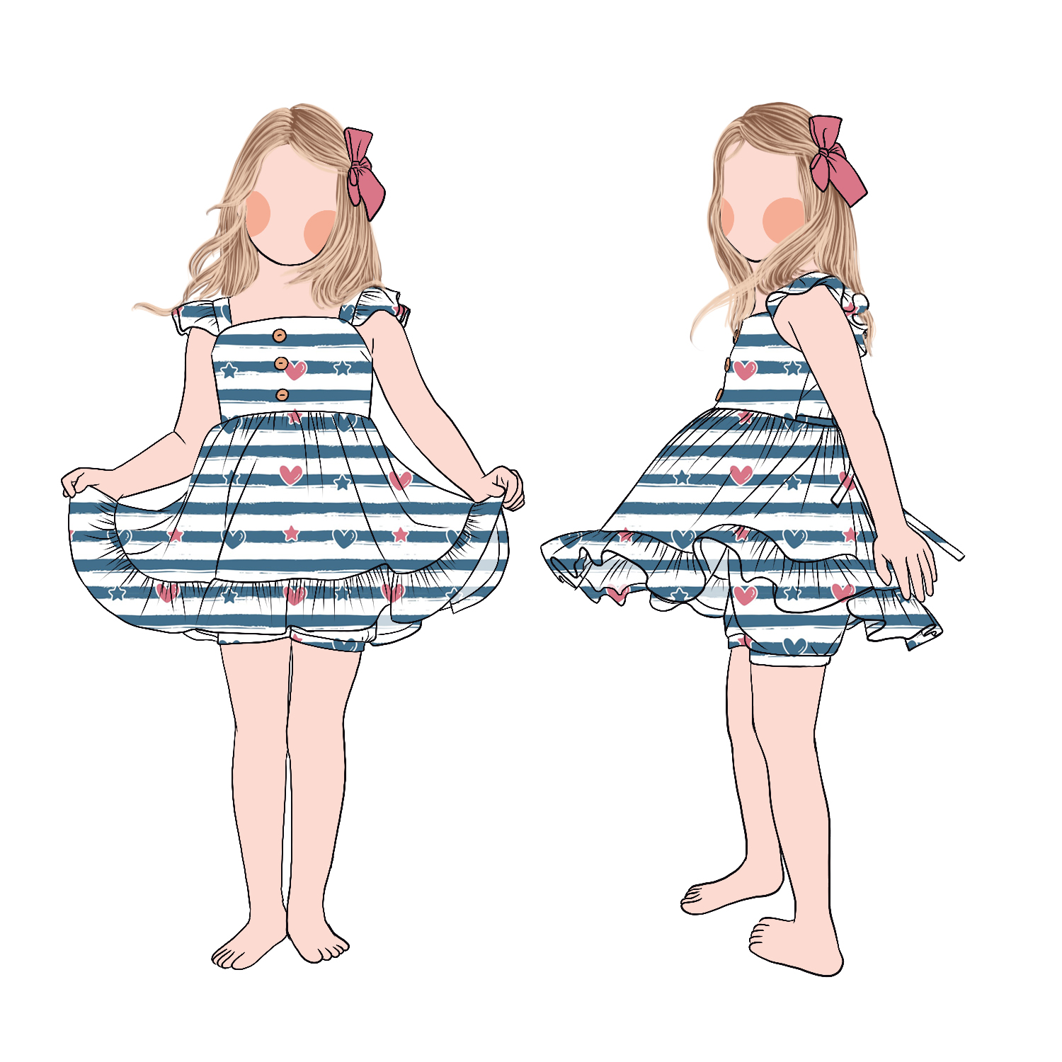 July 4th Summer Ruffle Sleeve Girls Tunic Top Shorts Set With Cute Printed Princess Baby Clothes Suits - Image 2