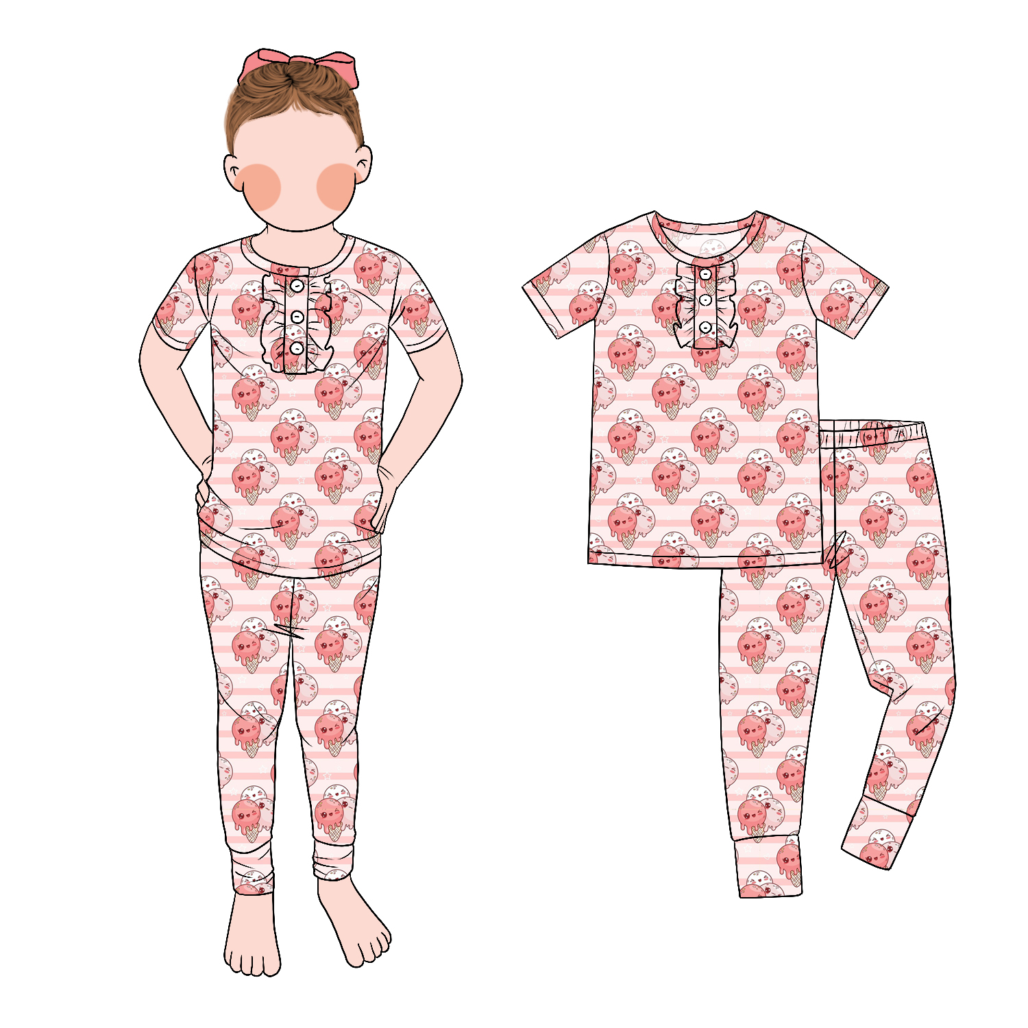 New Model Fashion Front Ruffle Fitted Design Short Sleeve and Pants Two-piece Pajamas Spring Summer Set - Image 6