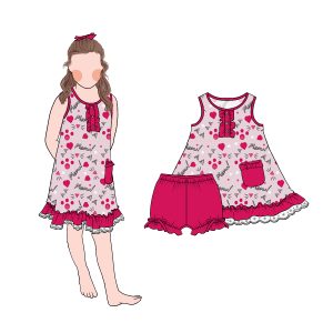 Wholesale Summer Girls Pajamas Infant Toddler Evening Gowns Boutique Custom Color Print Kids Girls Set Sleepwear