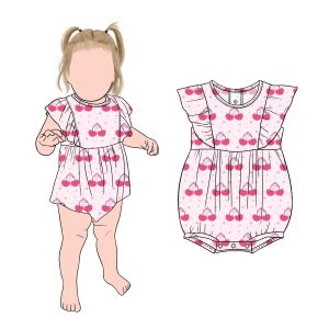 Custom Hot Selling Sweet Bow and Fruit Printed Baby Girl Snap Buttons Ruffle Bodysuit for Kids Children