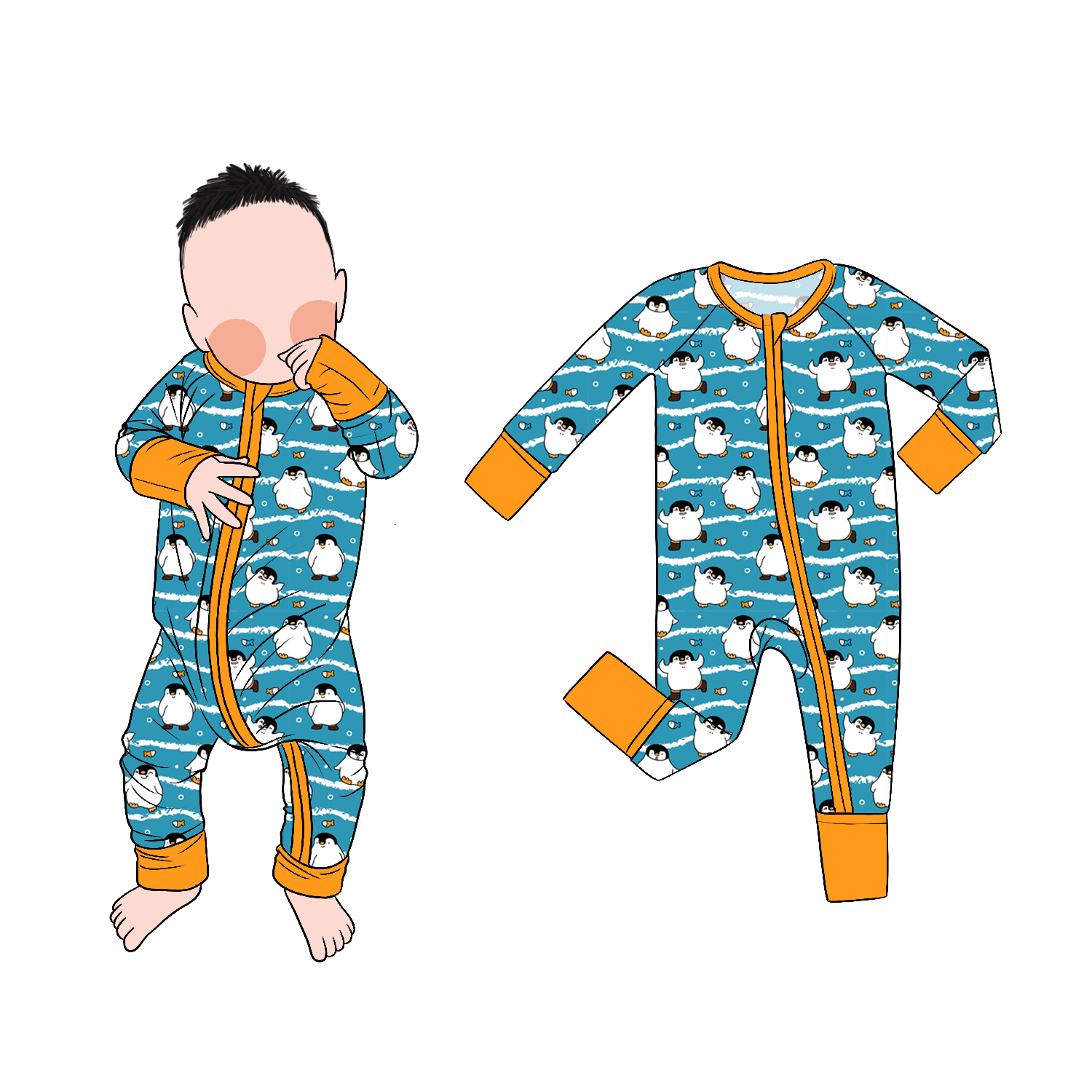 Hot Selling Boy Bamboo Romper Colorful Print Infant Bodysuit with YKK Convertible Zipper Casual for Autumn Season - Image 3