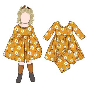 Boutique Girl Long Sleeves Brushed Milk Silk Scoop Back Dress With Shorts for Children Kids