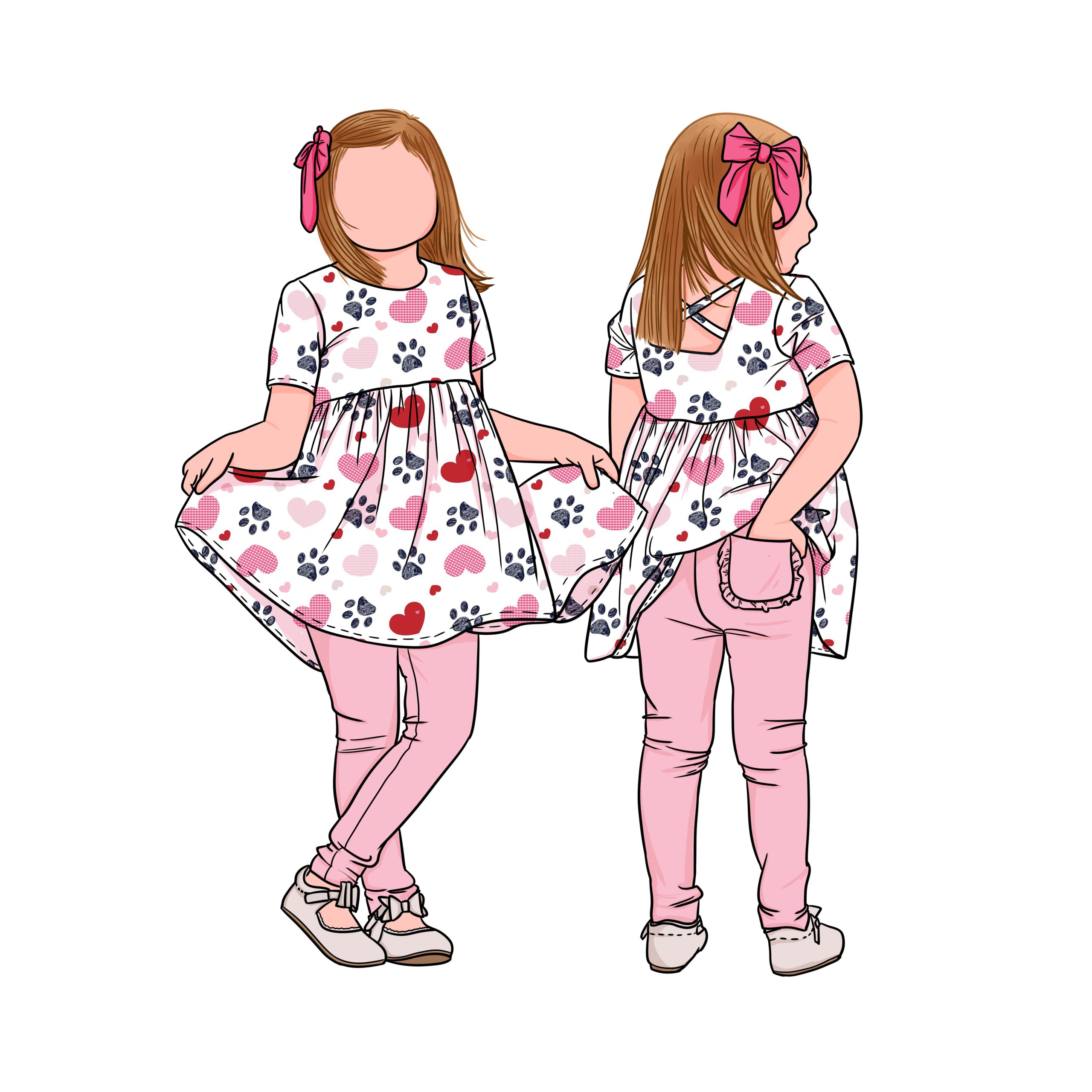 Custom Pattern Girls 2pc Play Set Back Ruffle Pocket Leggings Kids Girls Short Sleeves Tunic Set with Pants Girl Clothing Set - Image 5