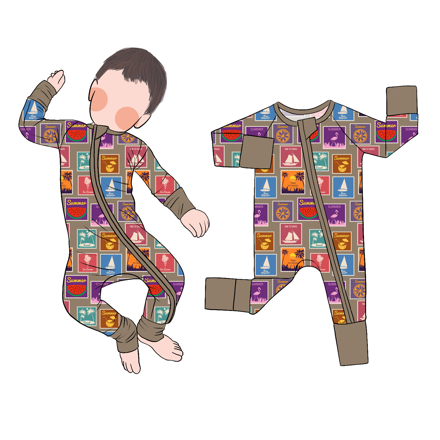 Hot Selling Cute Style Bamboo Toddler Romper for Kids and Children Printed Color with Zipper - Image 4
