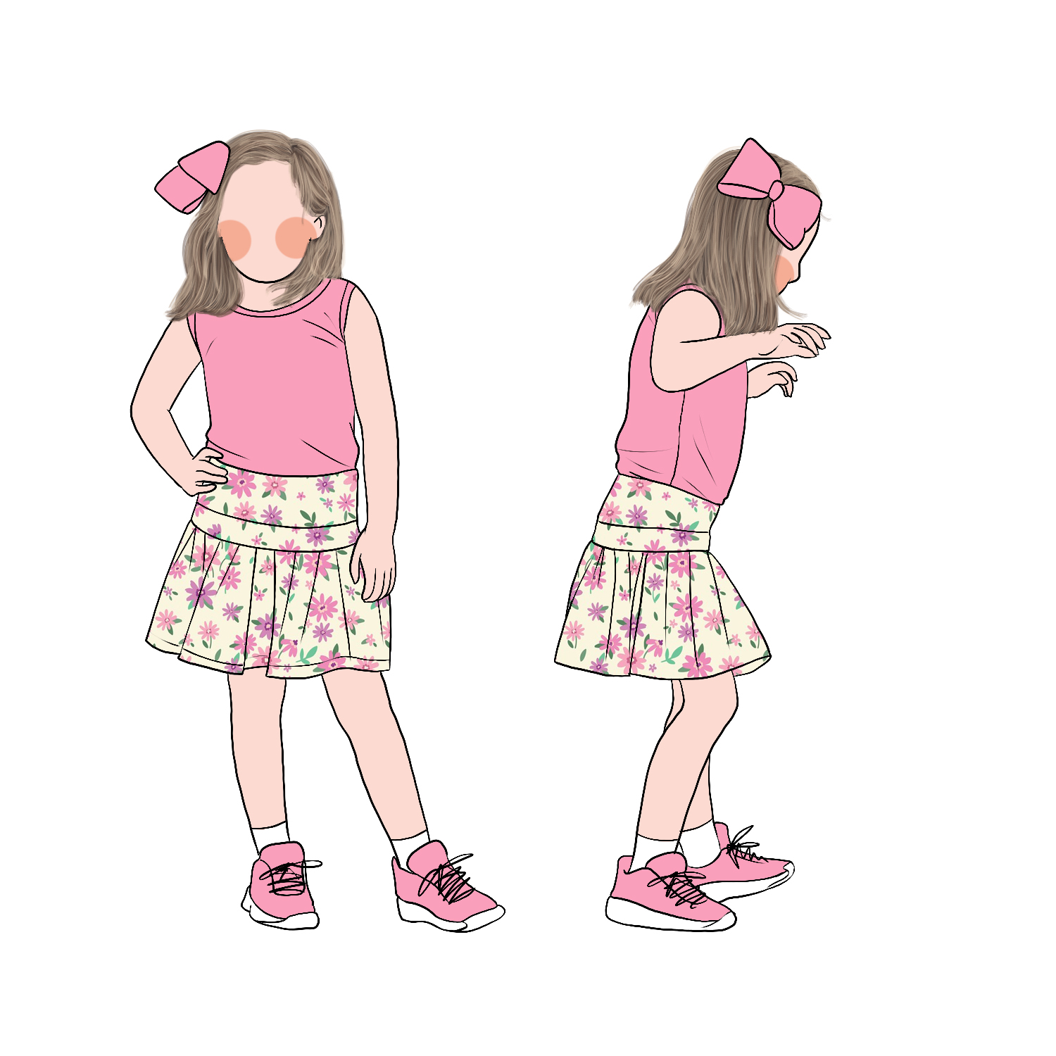 Custom Pretty Popular Soft Cool Girls Solid Tank Top Matching Floral Skirt Dress Set for Kids Girls - Image 2