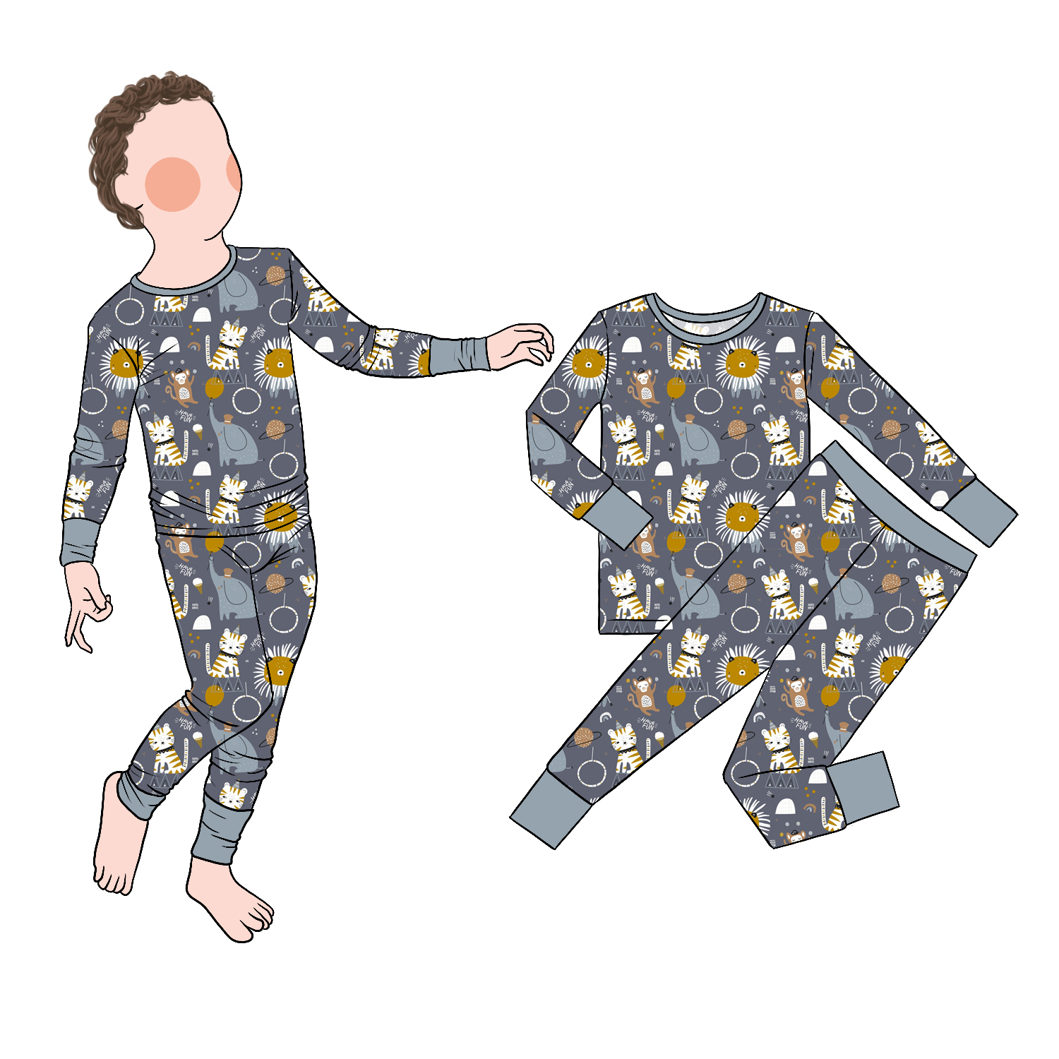 All-Season 2pc Bamboo Boy Sleepwear Set New Design Classic Clothing for Home Use with Printed Pattern - Image 3
