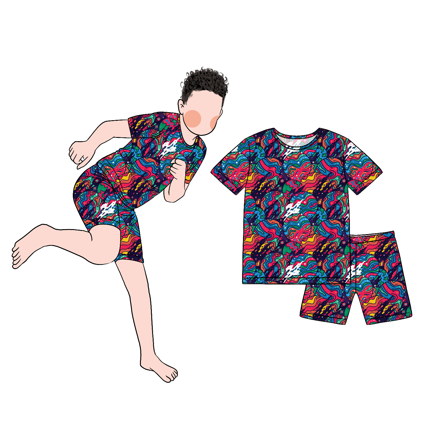 Custom Wholesale 2pcs Print Bamboo Summer Boy Top With Shorts Set Boy Clothing Set for Football Basketball Sports Wear - Image 4
