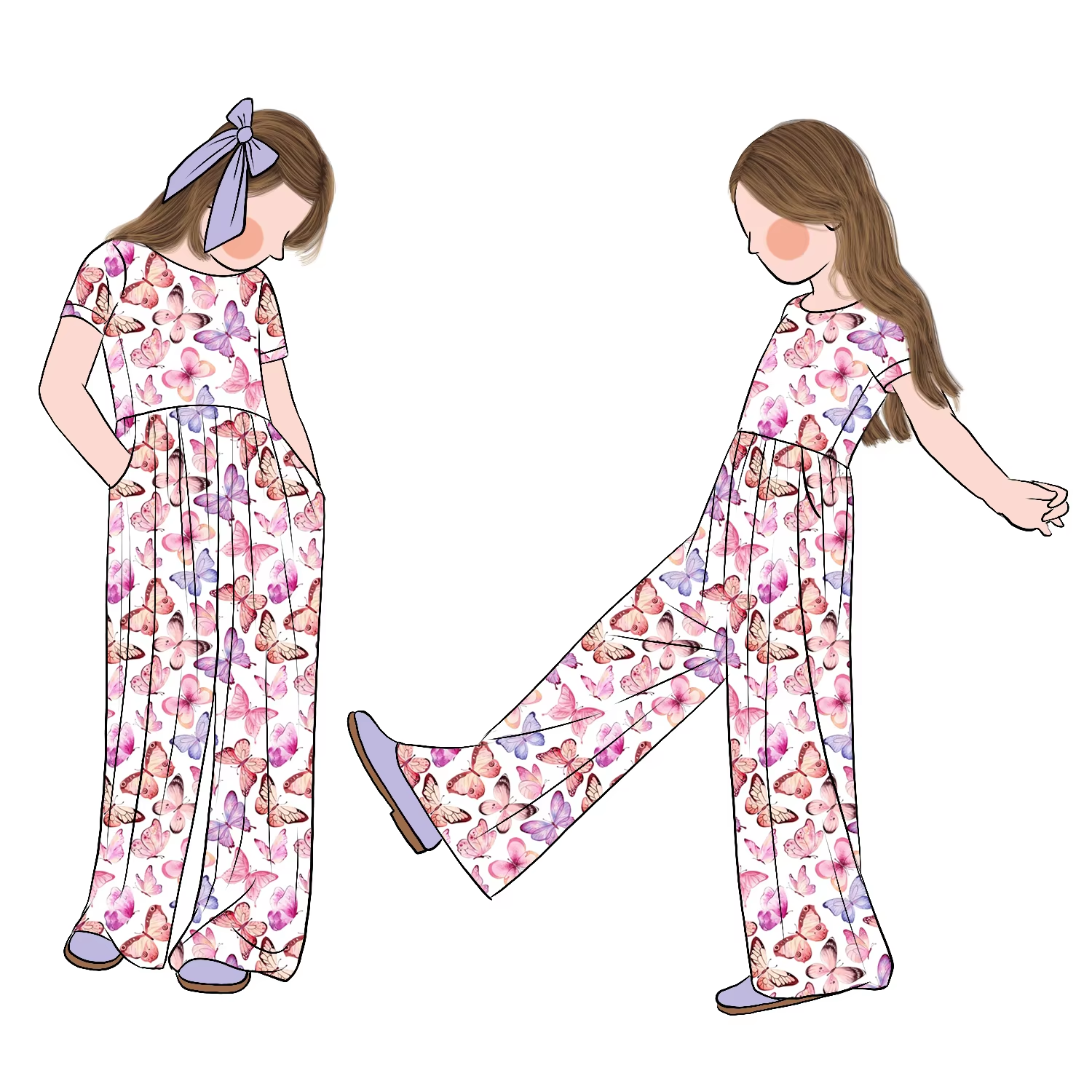 Wholesale Causal Comfortable Girls Flower Printed Short Sleeves Leggy Romper with Side Pockets for Kids Girls - Image 6