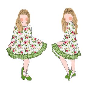 Hot Selling Fashion Milk Protein Fiber Casual Striped Ruffle Toddler Girls' Floral Pattern Long Sleeve Dress