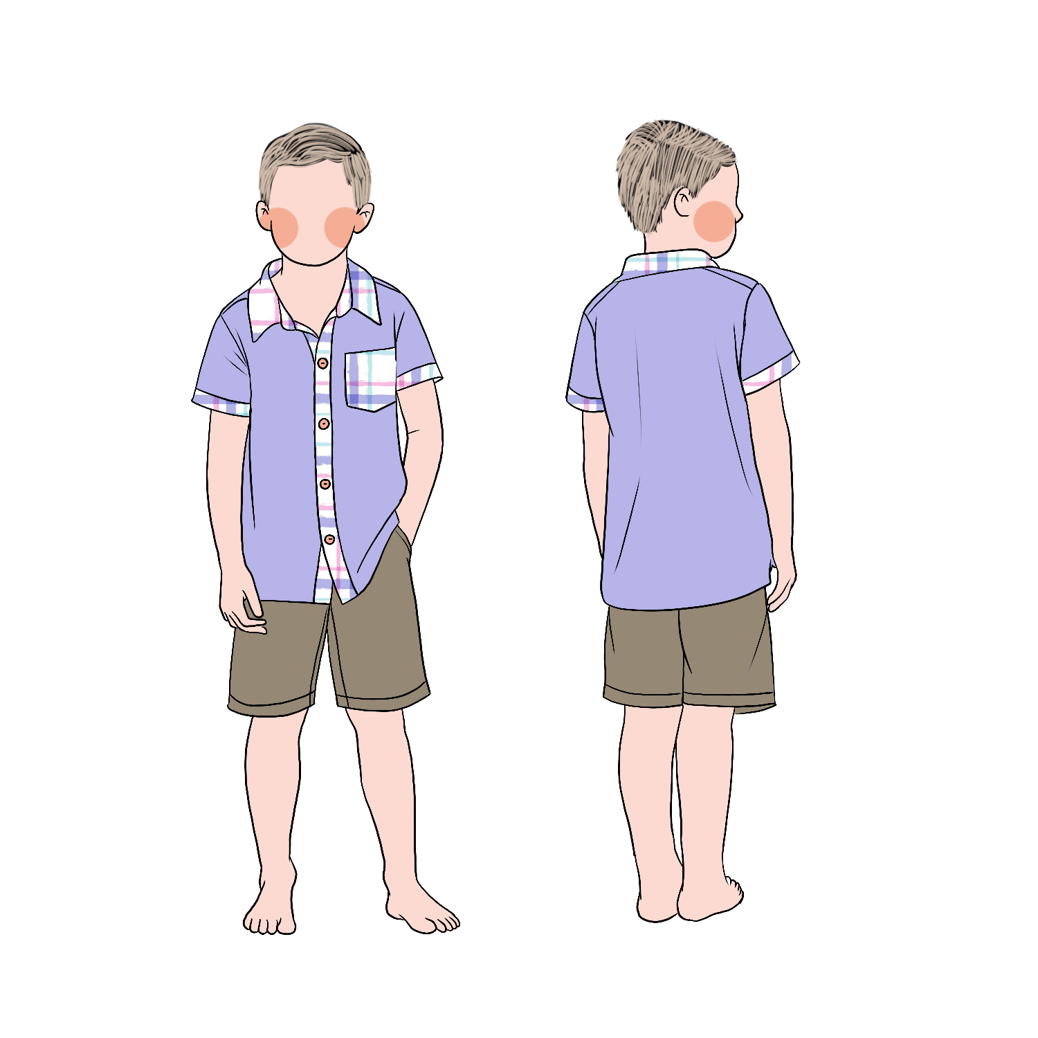 High Quality Breathable Custom Summer Solid Shirt Popular Plaid Polo Matched Boy's Casual Clothing Set - Image 4