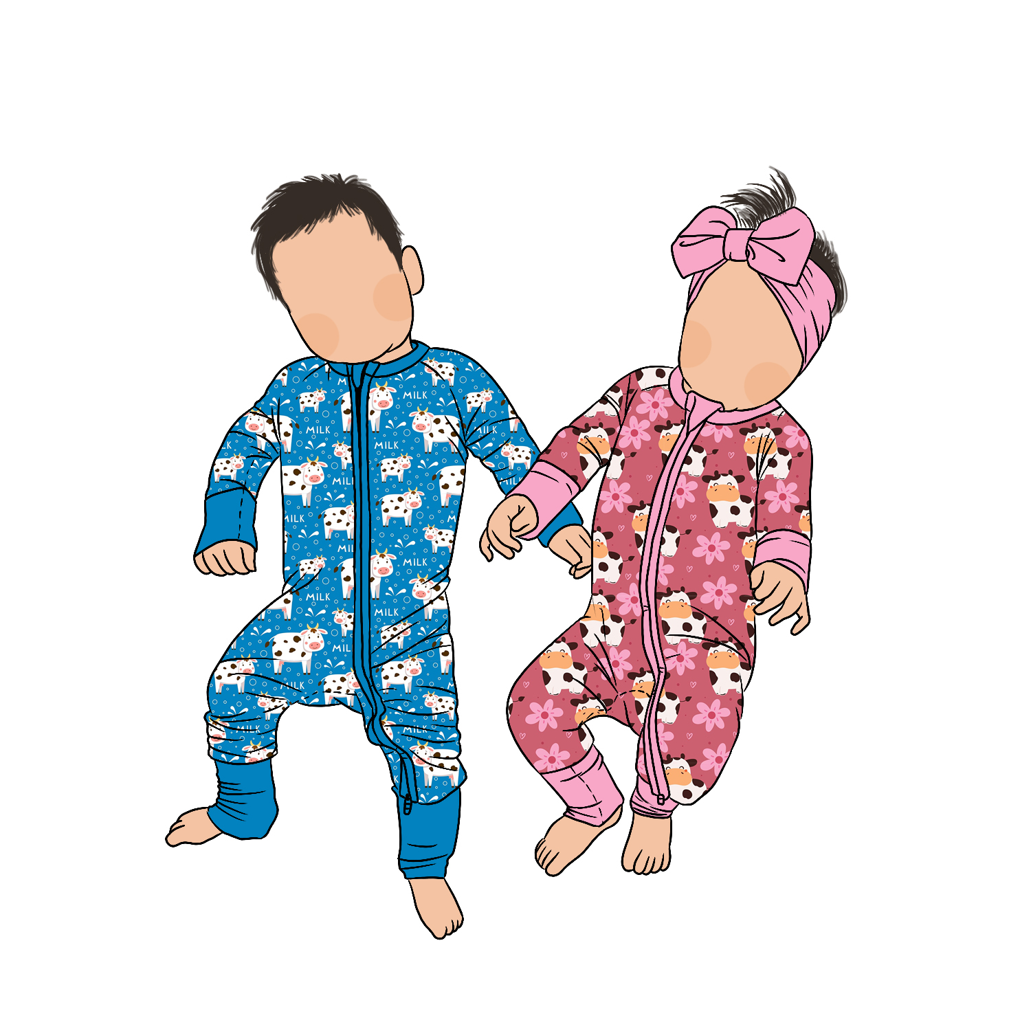 2pcs Wholesale Baby Sister Boys Bamboo Soft Comfortable Winter Slpeepwears Convertible Zippered Romper Set