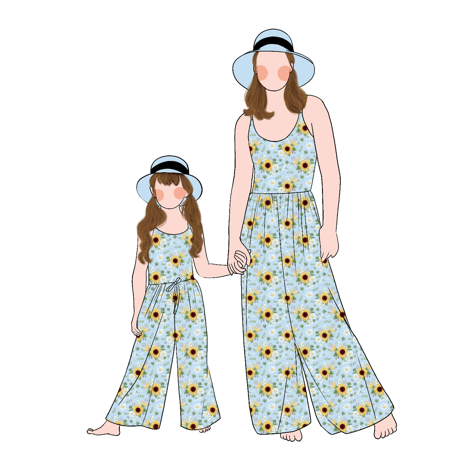 Custom Wholesale Causal Style Flower Printed Sleeveless Mommy and Me Summer Jumpsuit Family Matching Outfits - Image 3