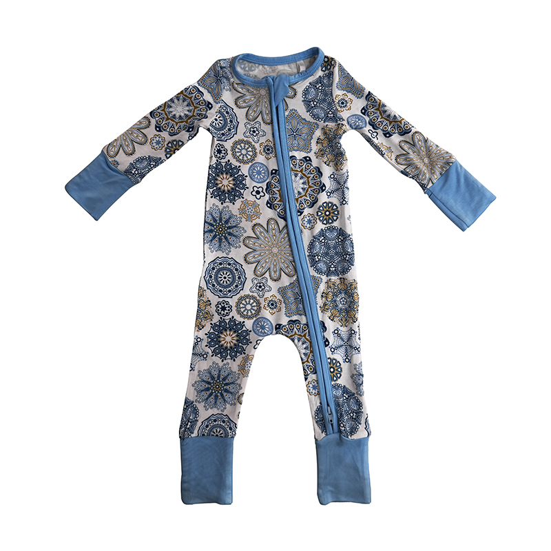2pcs Wholesale Baby Sister Boys Bamboo Soft Comfortable Winter Slpeepwears Convertible Zippered Romper Set - Image 5