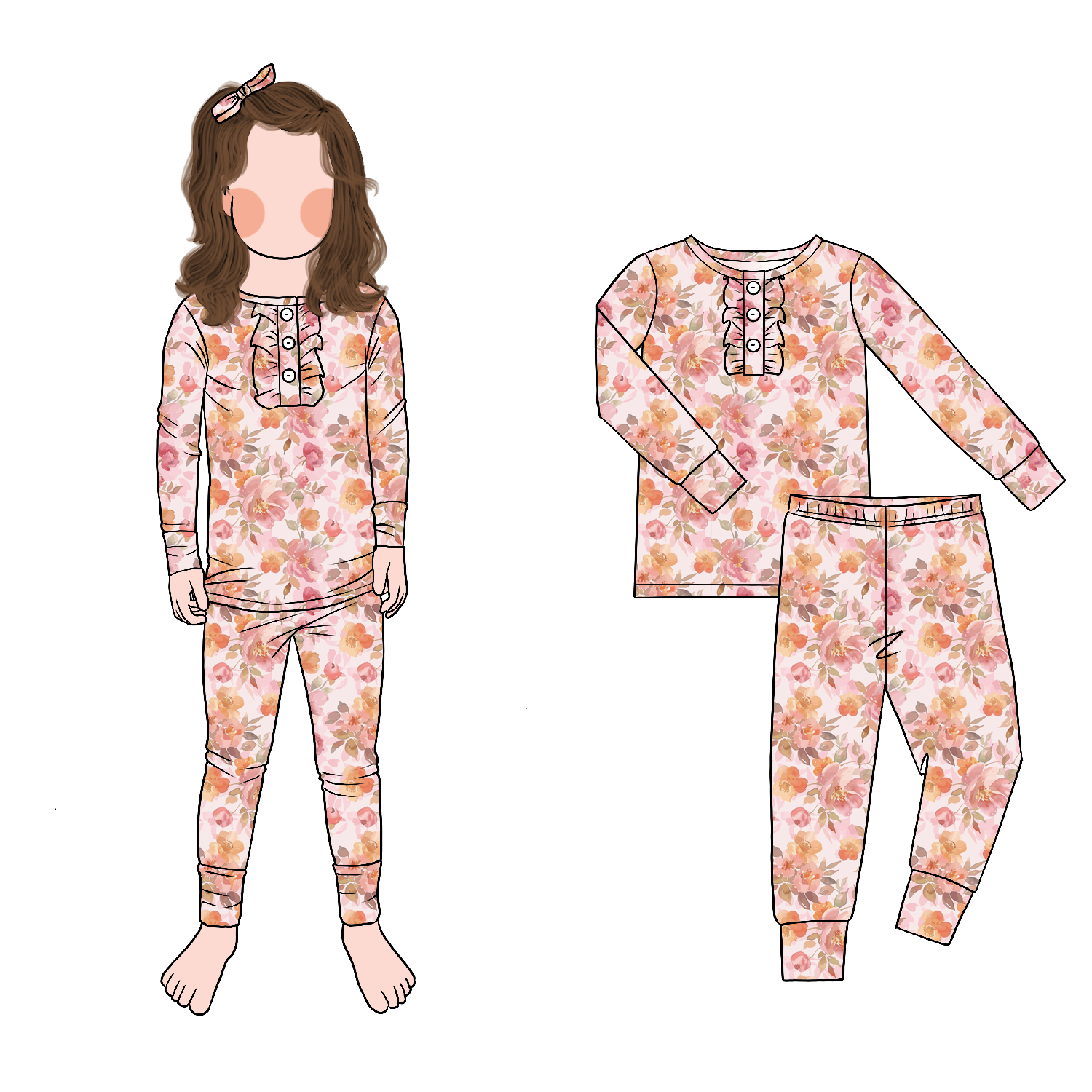 High Quality Girl Two-Piece Pajamas Set Ruffle Front Trim Long Sleeve Pants Print Soft Home Clothing for Daily Wear Autumn - Image 5