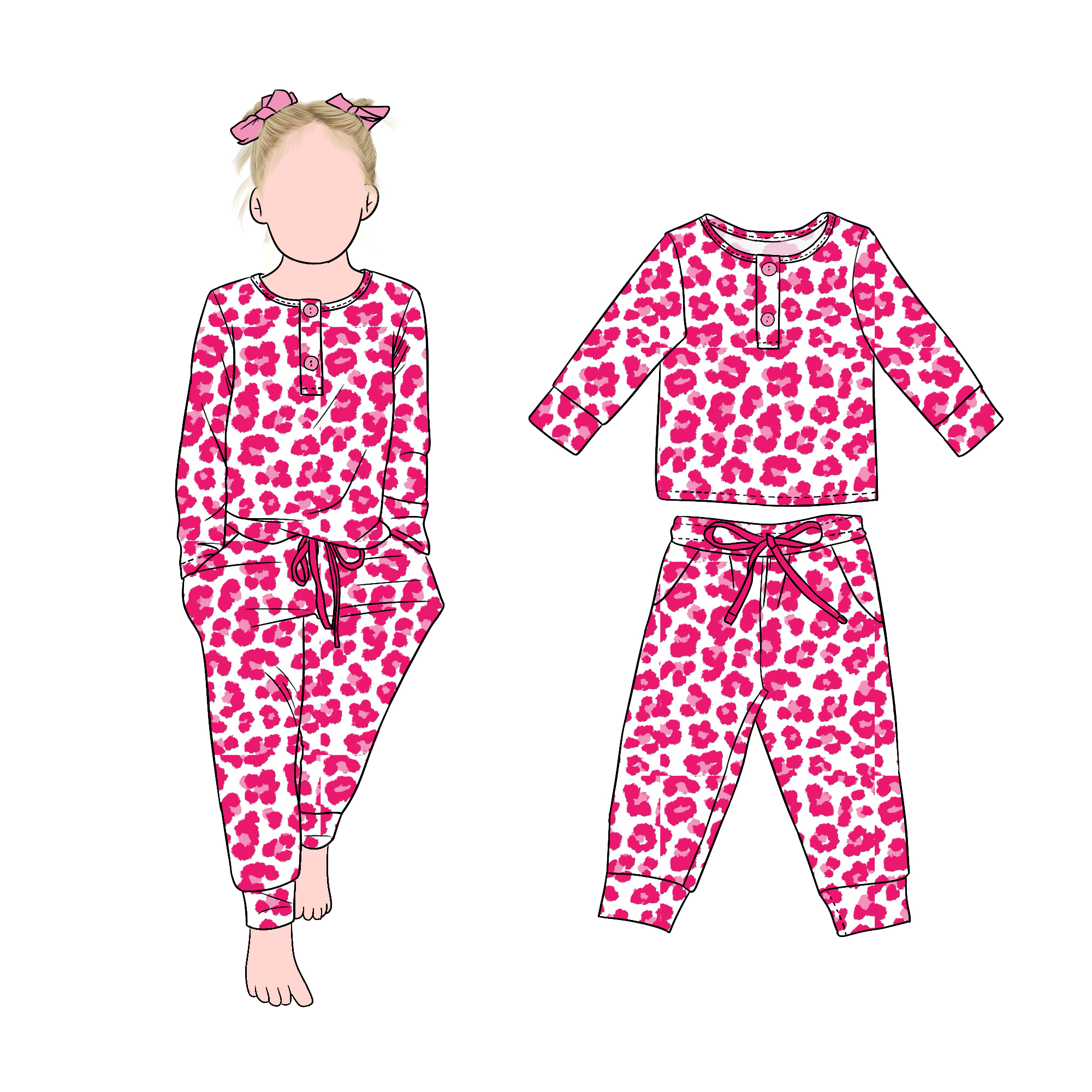 Factory Directly Sale Cool Girls 2pcs Pink Clothing Set Front Buttons Drawstring Pants for Kids Girls - Image 3