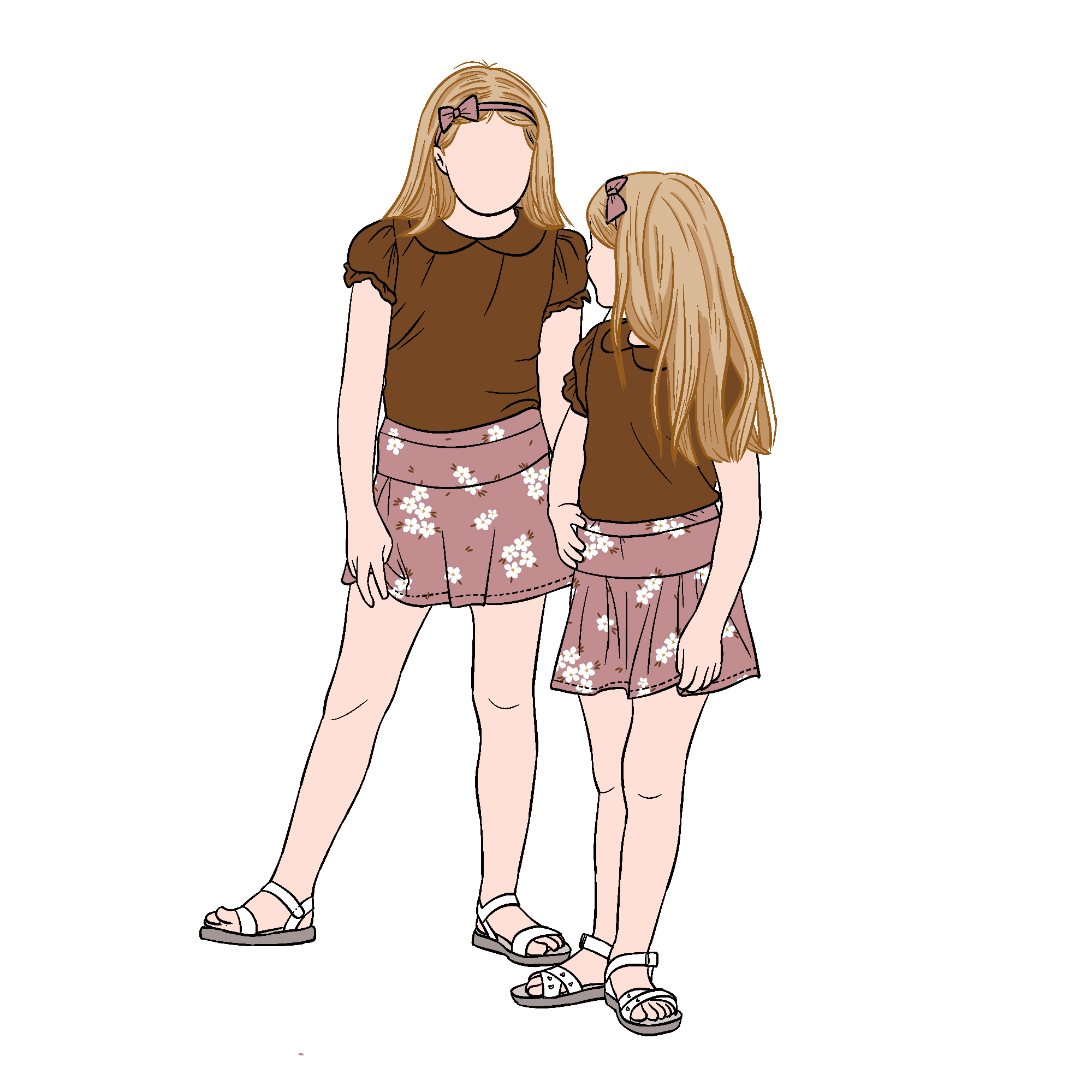 2pcs Sister Matching Set Puff Sleeved Top With Floral Skirt for Kids Girls and Toddler Baby Children - Image 3