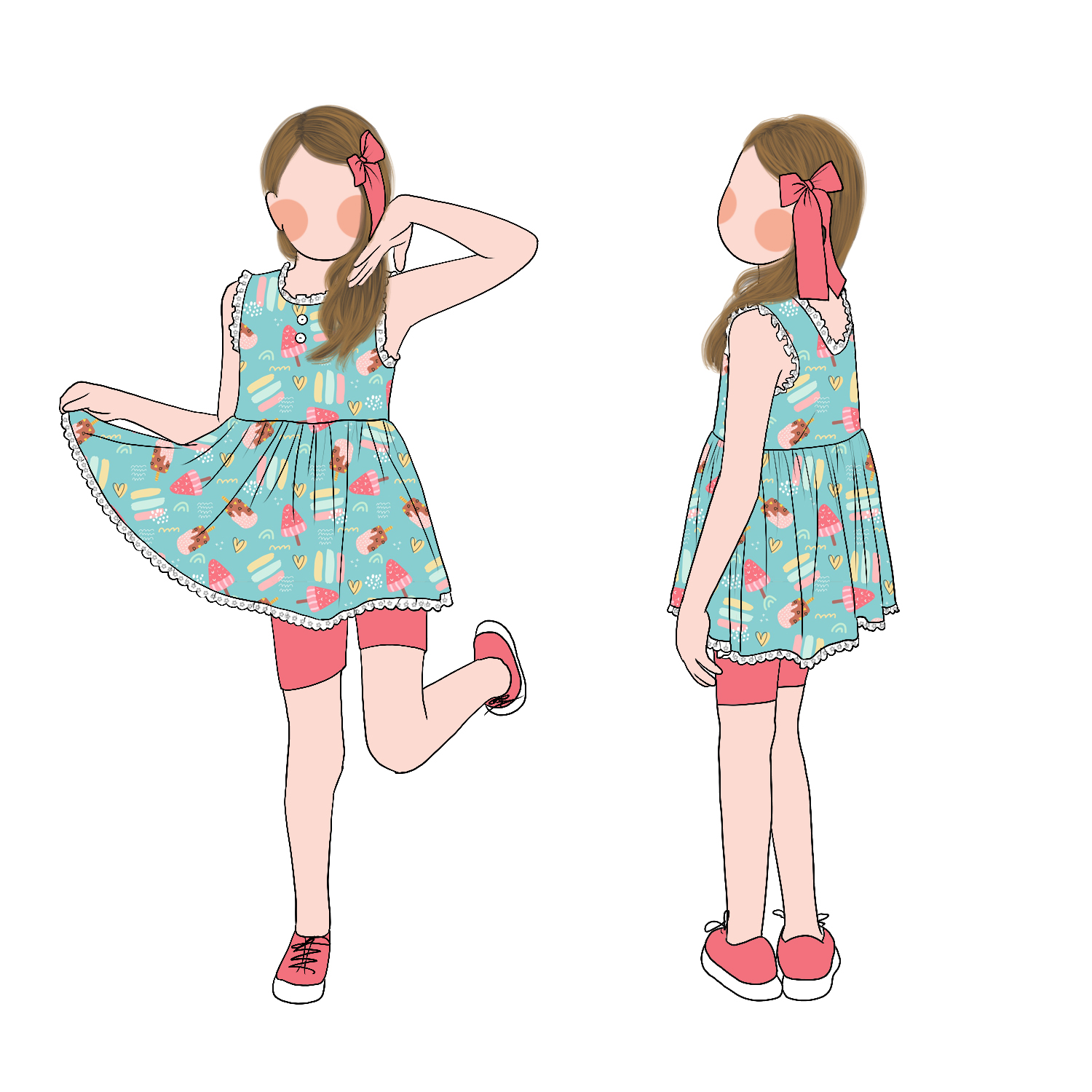 Top Summer Beach Ultra-Soft Comfortable Girls Children Clothing Sets Summer Girl Lace Trim Tunic Set With Shorts - Image 2