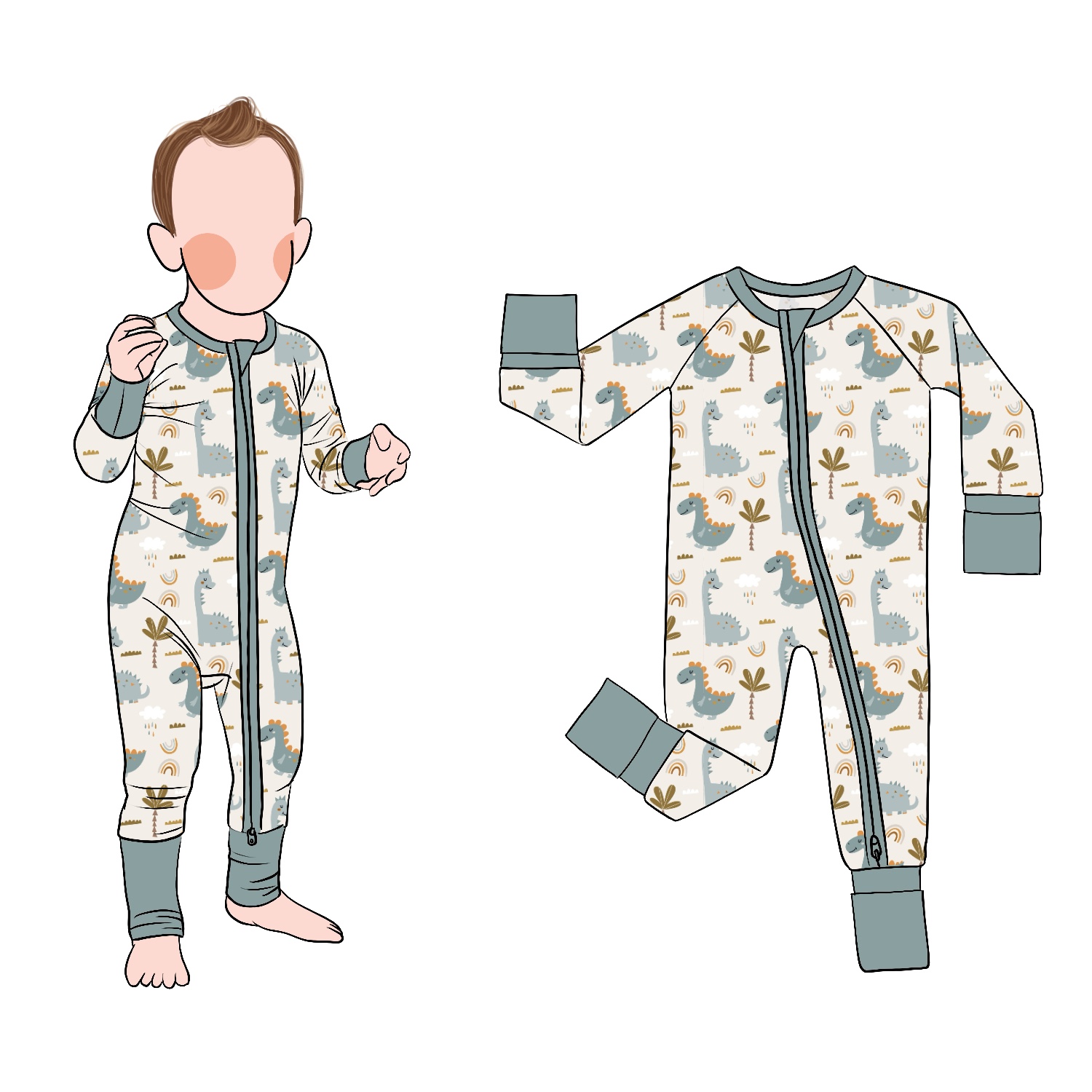 New Arrival Luxuriously Soft Bamboo Zipper One-Piece Romper Set for Infants Customized Pajamas for Boys for Kids - Image 2