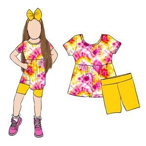 Wholesale Kids Girl Tunic Set With Solid Shorts and Colorful Print Short Sleeves Top for Toddler Children