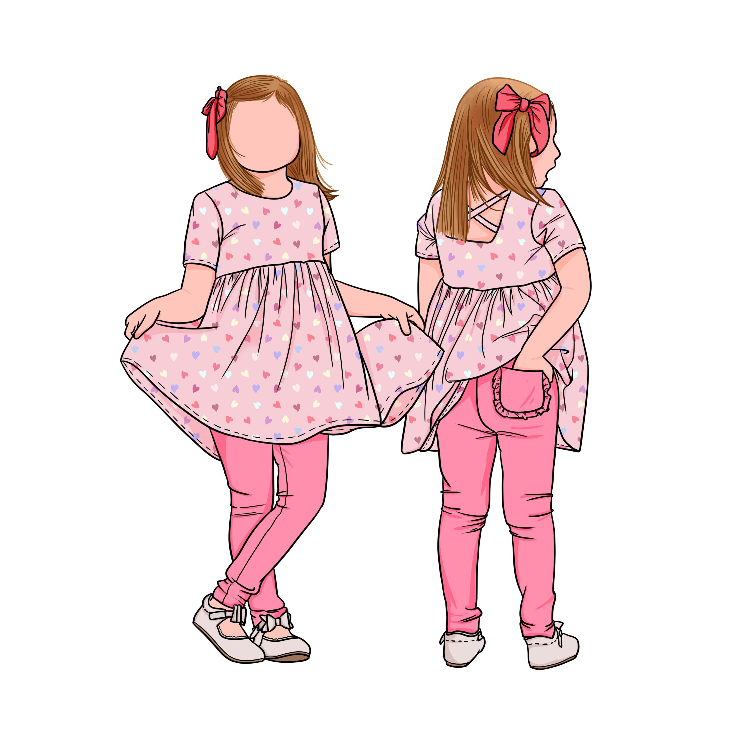 Custom Pattern Girls 2pc Play Set Back Ruffle Pocket Leggings Kids Girls Short Sleeves Tunic Set with Pants Girl Clothing Set