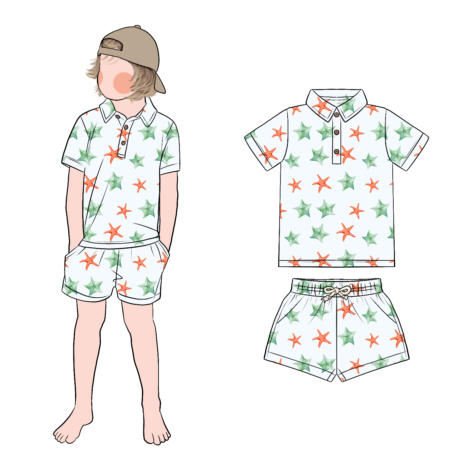 Fashionable Trendy Casual Wear Cartoon Print Shirt Breathable Comfortable 3 Front Buttons Boy Polo Shirt with Short Set - Image 3