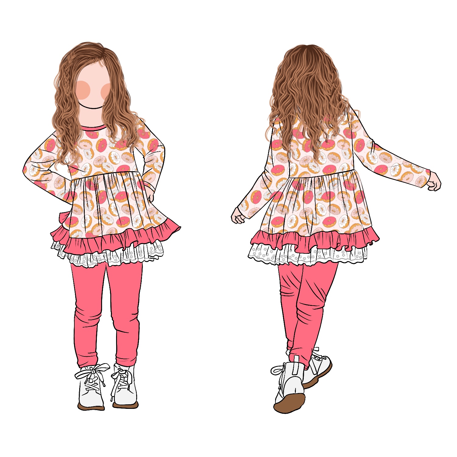 Boutique Comfortable Girl Long Sleeves Eyelet Lace Bottom Tunic Set Ruffled Hemline Dress With Leggings for Children Clothing - Image 6