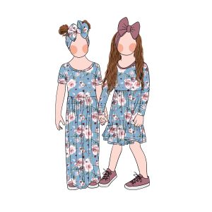 Hot Selling Sister Girls Dress and Romper Pants Flora Dress Jumper Custom Manufacturing Family Matching