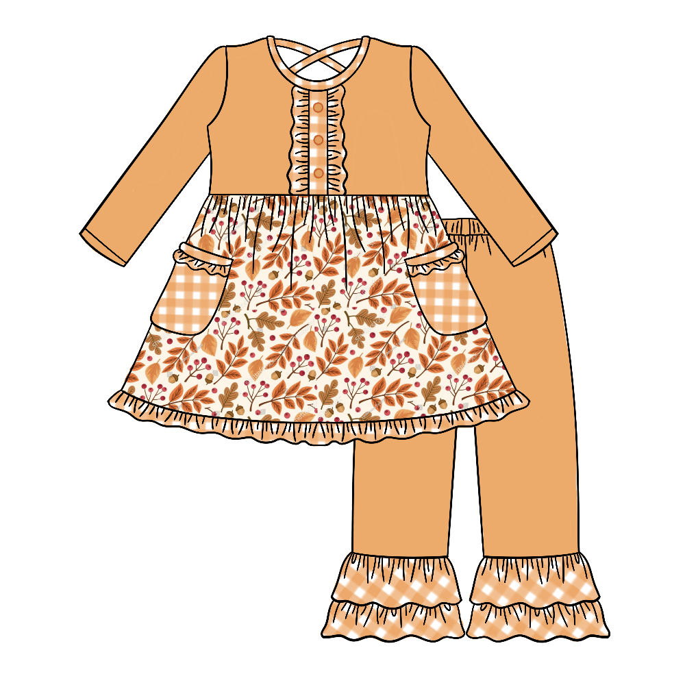 Custom Designs Spring and Autumn Outdoor Kids Clothes Clothing Set Floral Lace Girl Dresses and Pants Set With Bocket - Image 5