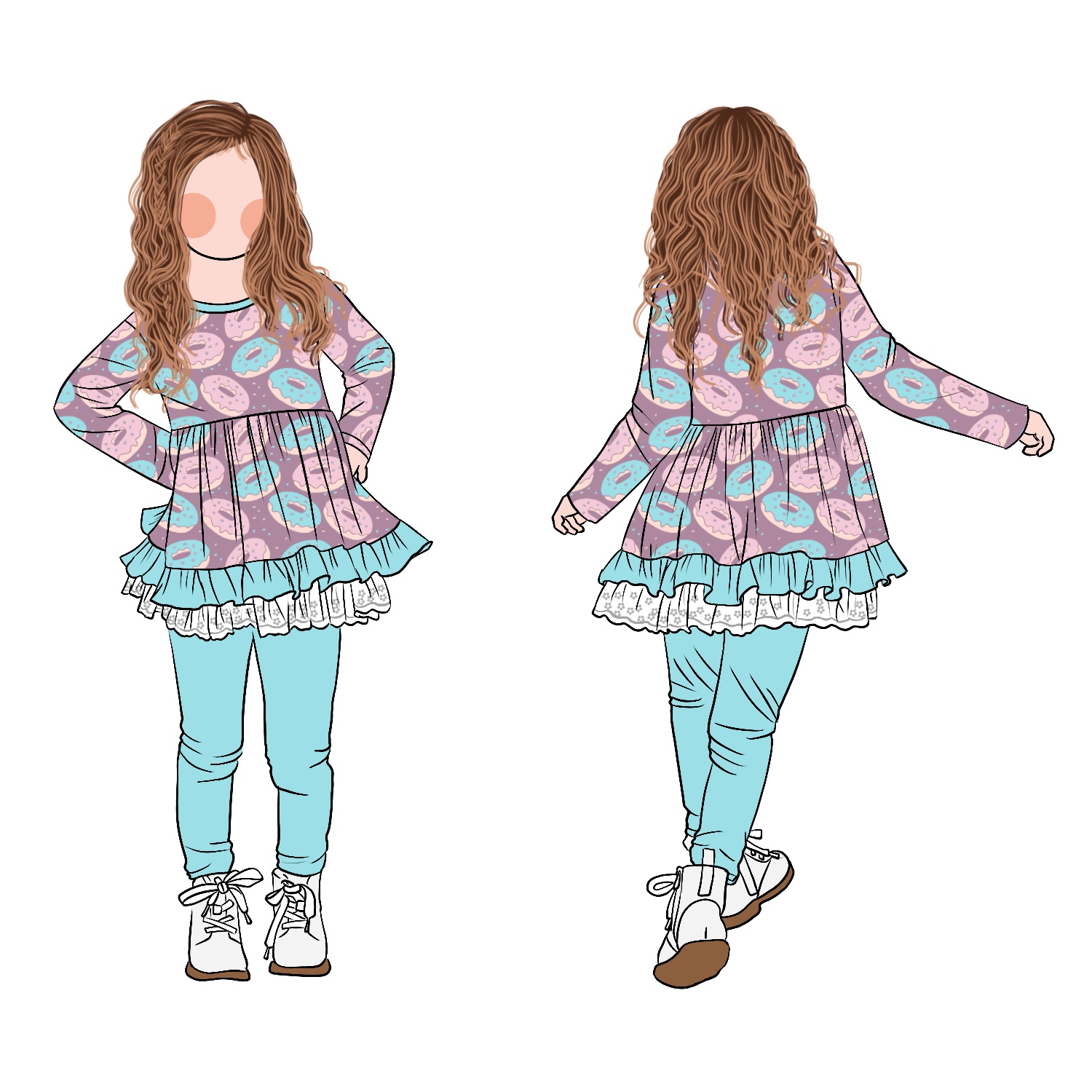 Boutique Comfortable Girl Long Sleeves Eyelet Lace Bottom Tunic Set Ruffled Hemline Dress With Leggings for Children Clothing - Image 2