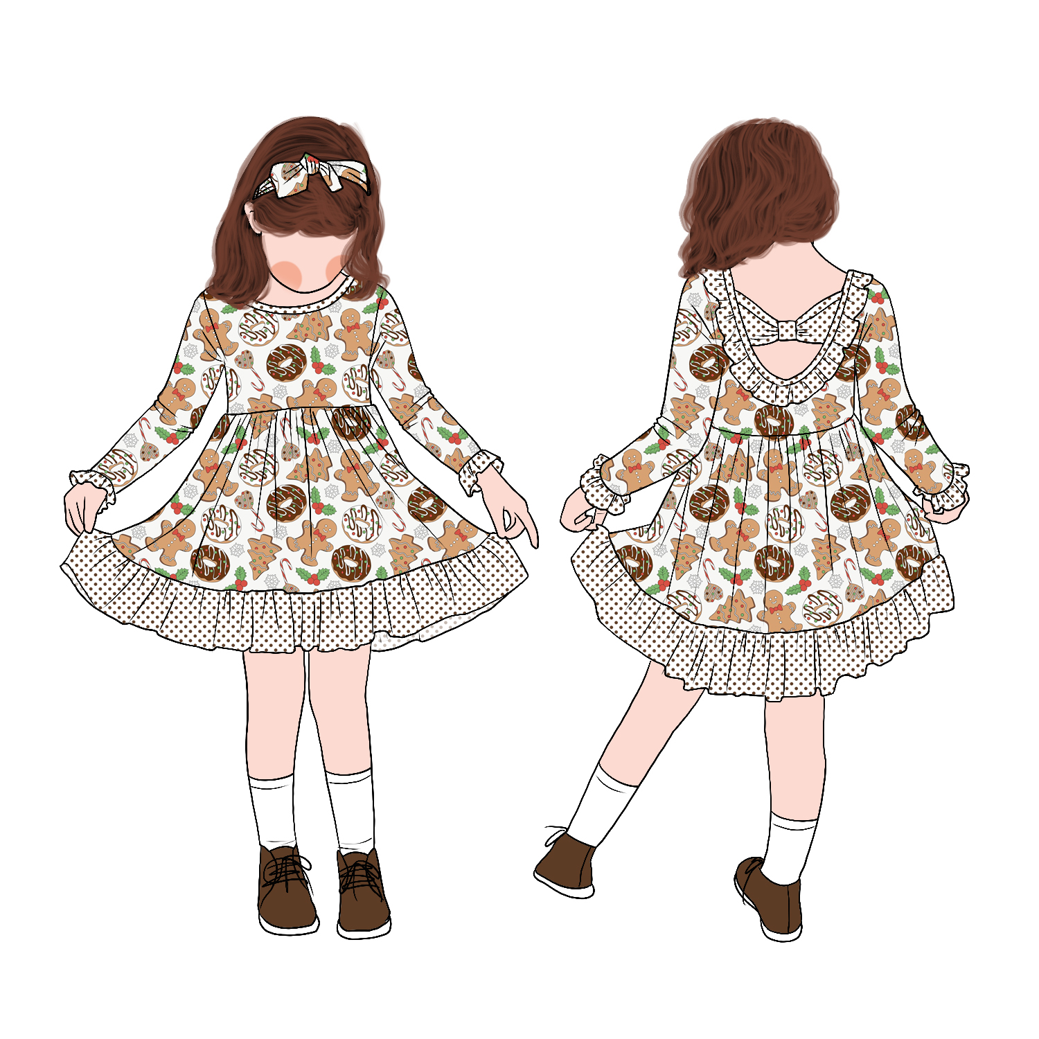 Hot Selling Personality Simple Autumn Winter Long Sleeve Printed Back with Hollow Bow Skirt Soft Skin Breathable Skirt - Image 6