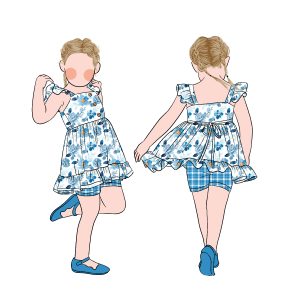 Wholesale Polyester Summer Breathable Customized Print 2pcs Short Flutter Sleeve Baby Girls Clothing Sets