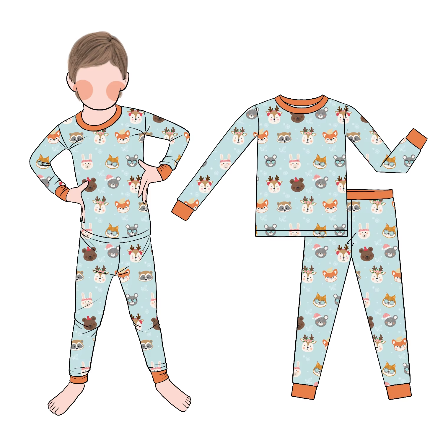 Latest Hot Sale Casual Kids Outfits Boys Bamboo Pajamas with Long Sleeves and Pants Autumn Denim Print Baby Gift Clothing - Image 6
