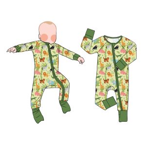 Hot Selling Custom Butter-Soft Bamboo Zipper Romper Casual Print Baby Pajamas for Kids