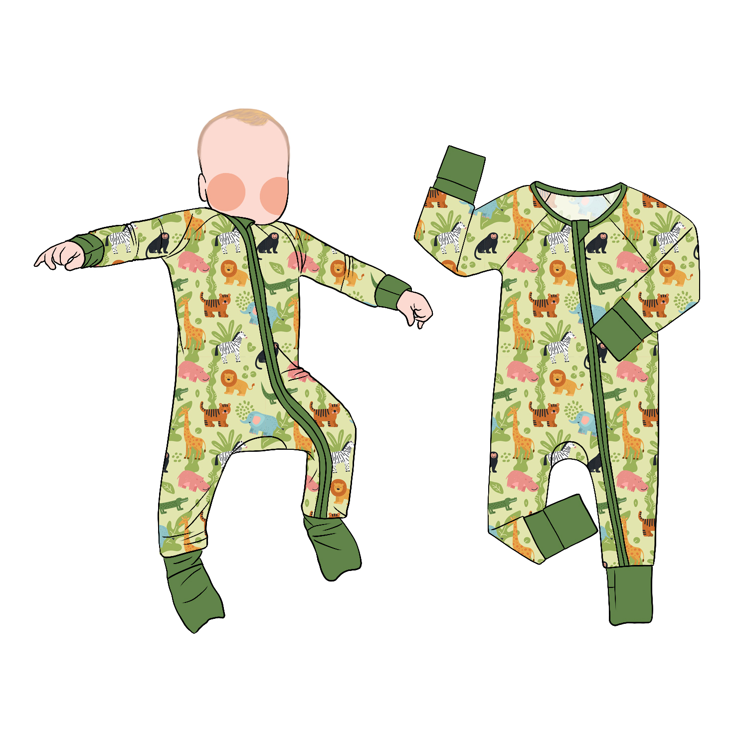 Hot Selling Custom Butter-Soft Bamboo Zipper Romper Casual Print Baby Pajamas for Kids