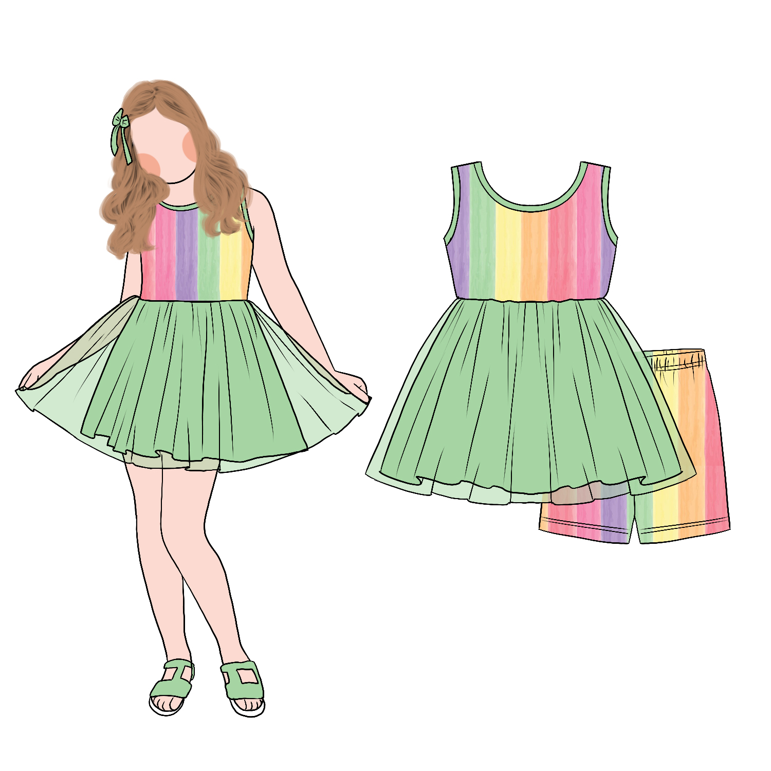 Best Selling Casual Style 2-Piece Summer Girl Clothing Sleeveless Vest Tunic Top Tulle Striped Print Complimented Printed Shorts - Image 4