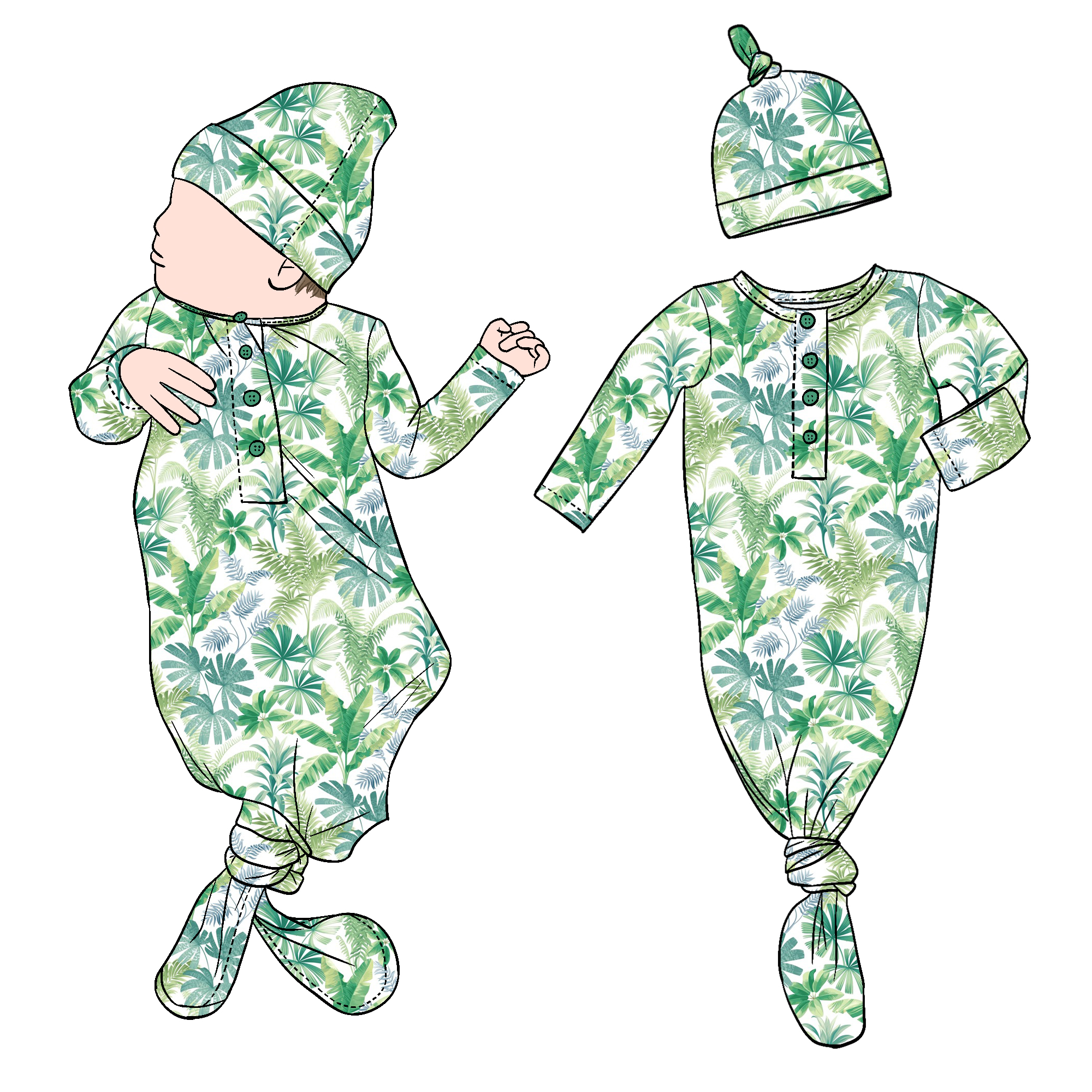 Hight Quality Breathable Newborn Baby Knotted Gown Sleeping Bag Matching Beanie for Kids Children - Image 3