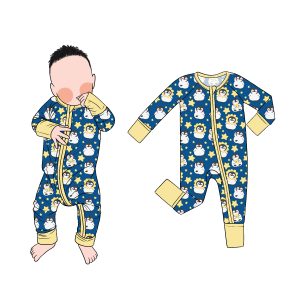 Hot Selling Boy Bamboo Romper Colorful Print Infant Bodysuit with YKK Convertible Zipper Casual for Autumn Season