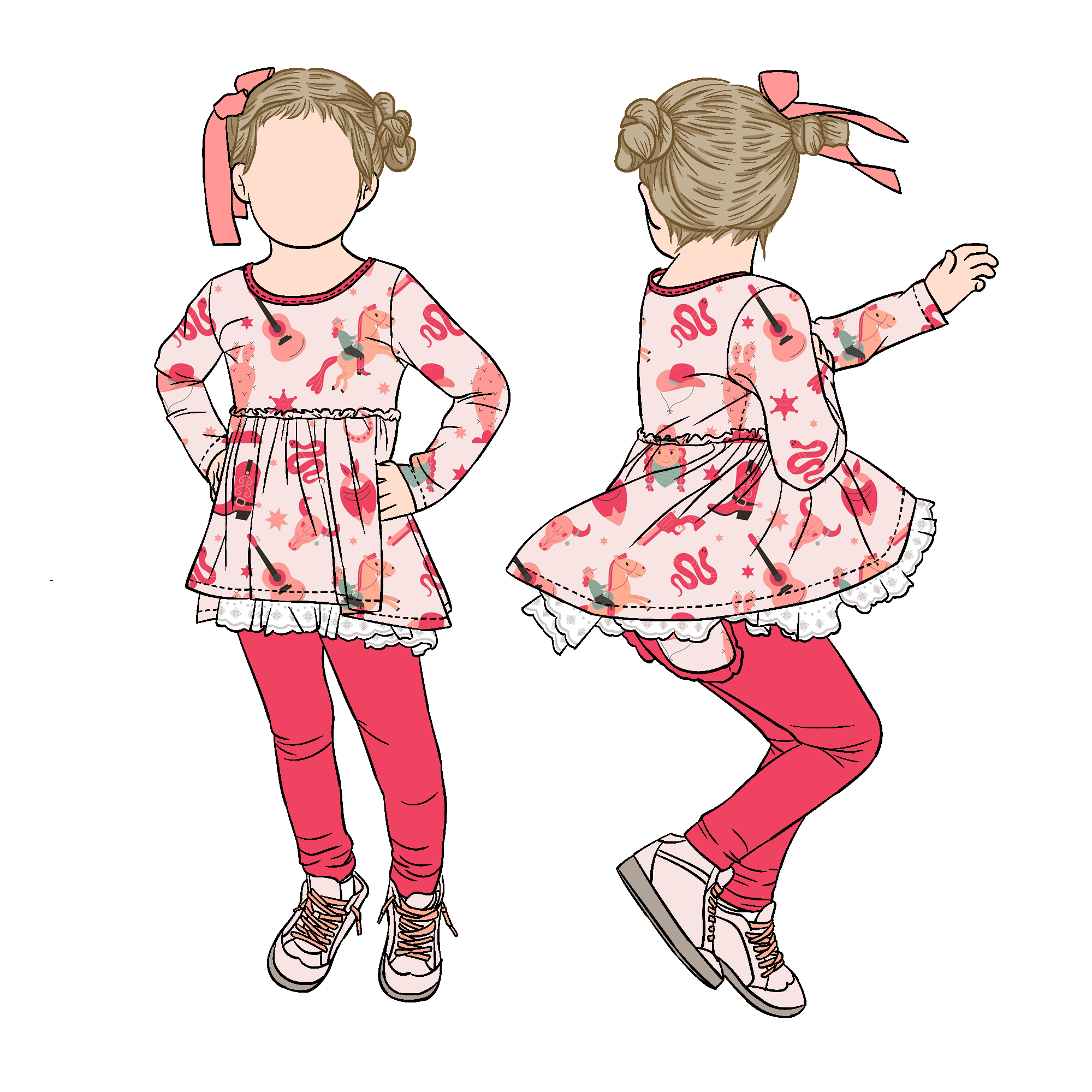 OEM Service Manufacturer Girl Long Sleeves Tunic Set Lace Top With Solid Color Pants Clothing Set for Kids and Children - Image 6