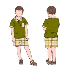 New Design Summer Style Milk Protein Fiber Plaid Print Short Sleeve Boy Polo Shirt and Pant Set With Front Pockets