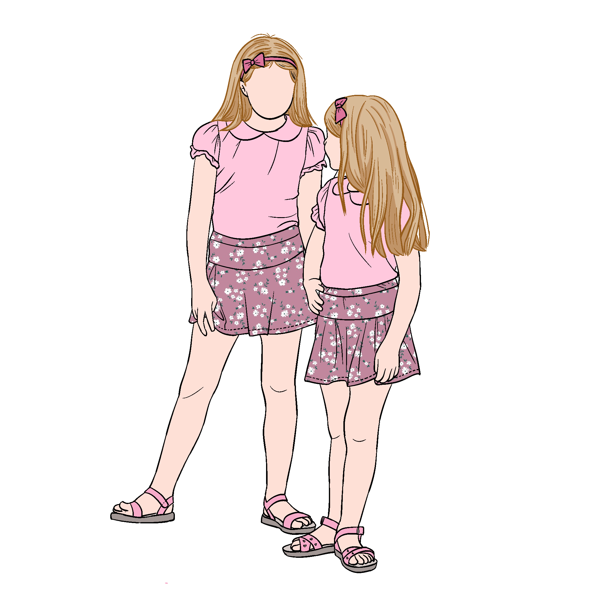 2pcs Sister Matching Set Puff Sleeved Top With Floral Skirt for Kids Girls and Toddler Baby Children - Image 6