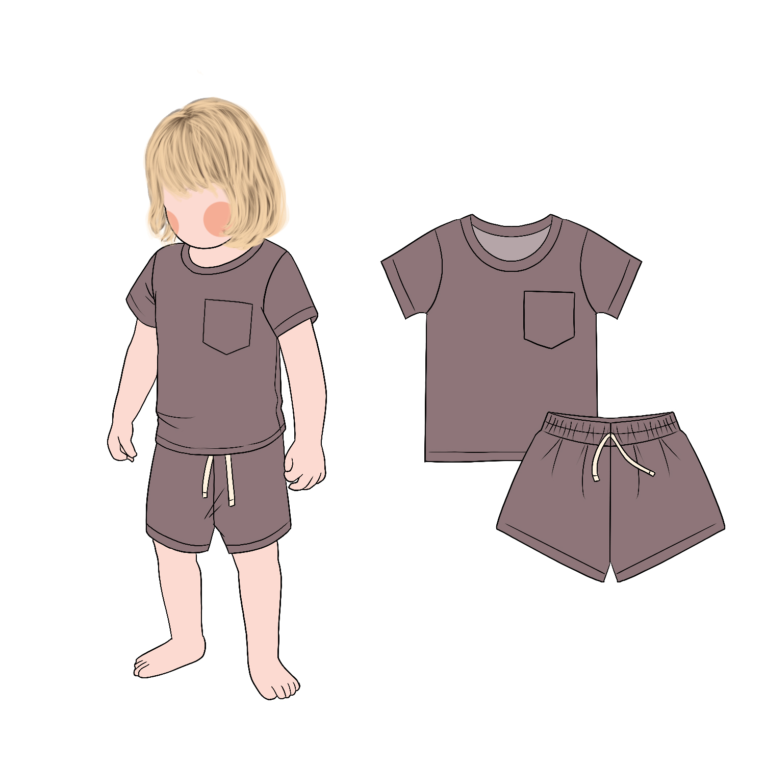 Hot Sale Children's Solid Color Pocket Short Sleeves Top Matching Drawstring Shorts Set Summer Coolful Clothing - Image 6