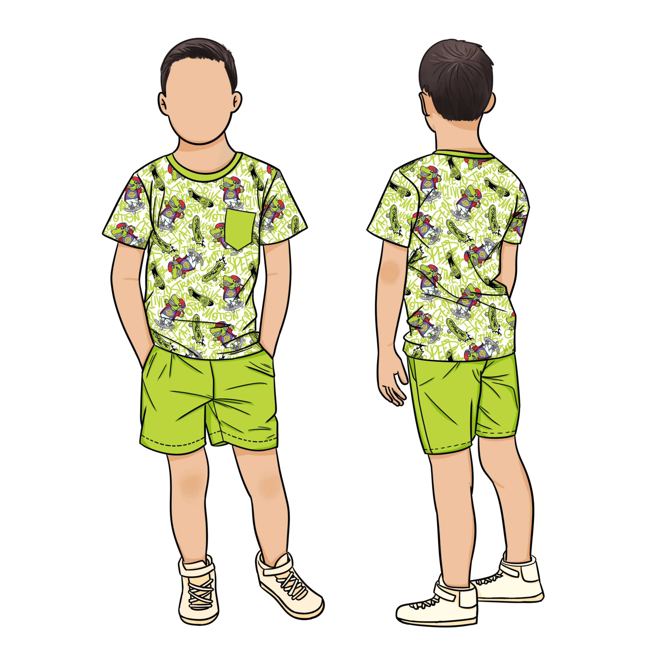 Hot Selling 2pcs Boys Clothing Sets Summer Sports Printed Front 2 Pocket Cartoon Pattern Short Sleeve T Shirt Pant Set for Kids - Image 2