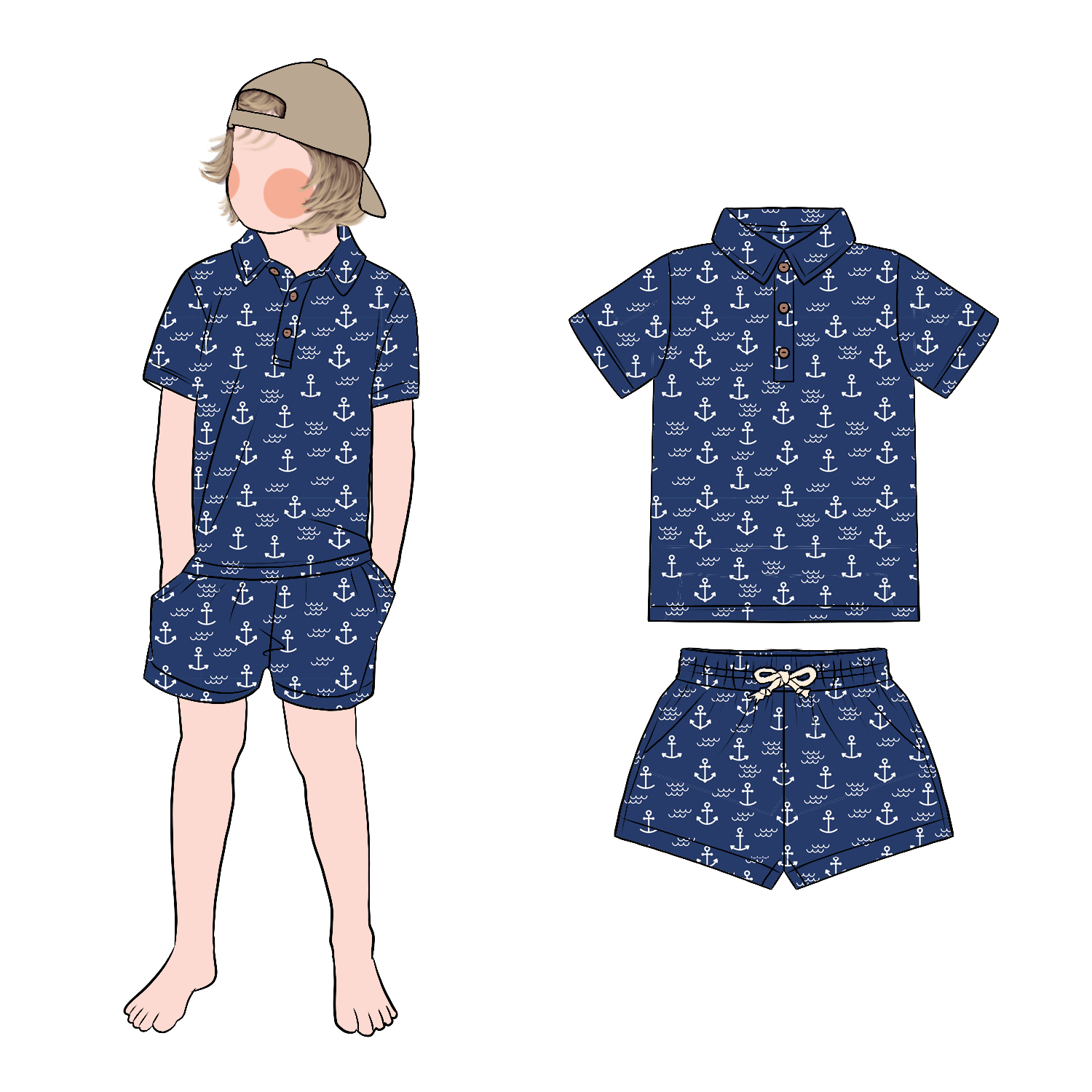 Fashionable Trendy Casual Wear Cartoon Print Shirt Breathable Comfortable 3 Front Buttons Boy Polo Shirt with Short Set - Image 5