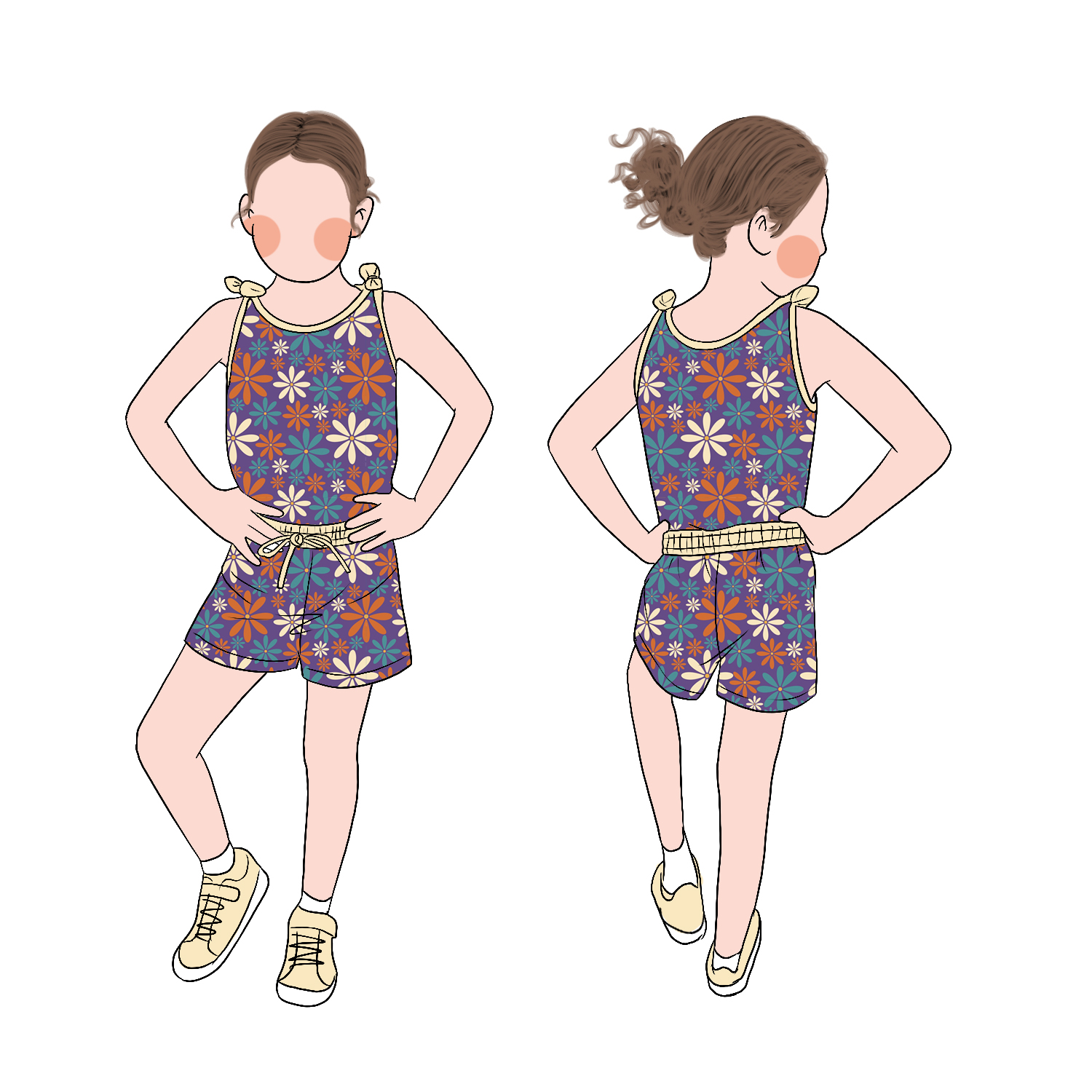 High Quality Girls Tank Sleeveless Top Shorts Romper Bow Shoulder Strap Summer Outdoor Play Romper - Image 3