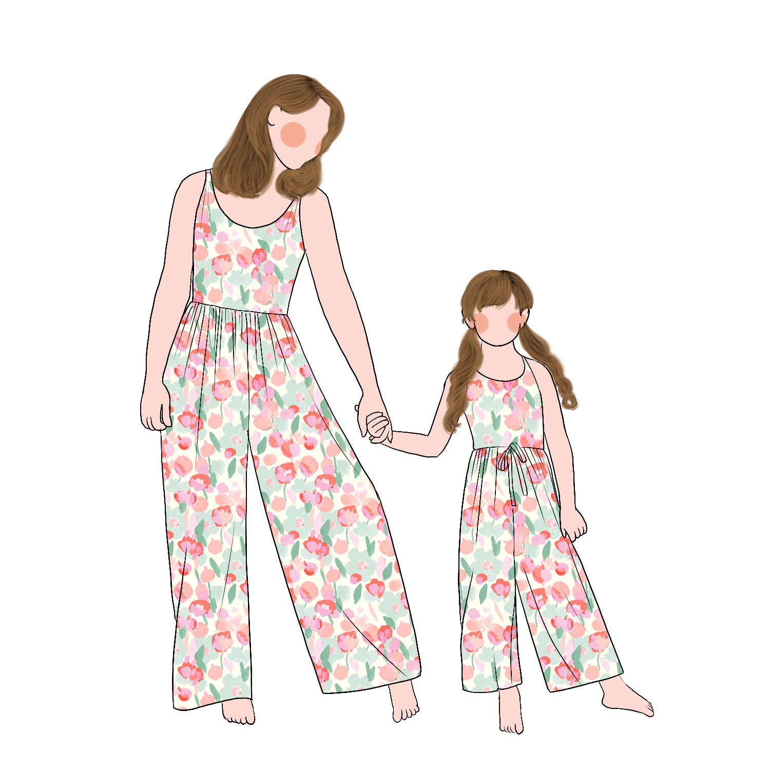 Wholesale Milk Protein Fiber Mommy and Me Summer Shoulder Straps Jumpsuit Girls Leggy Romper Family Matching Outfits - Image 3